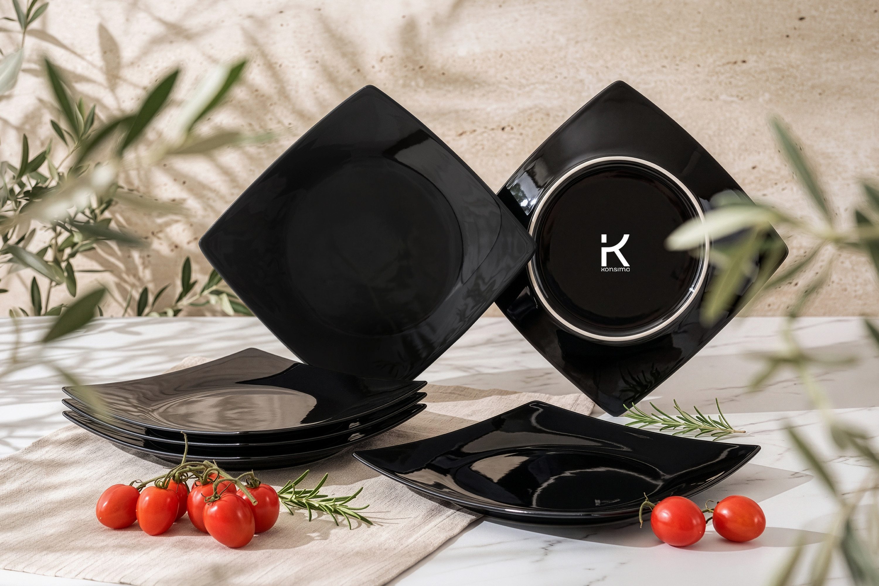 KONSIMO® Teller-Set EPIRI Geschirrset Dessertteller 6 Personen, hergestellt in der EU (6-tlg), 6 Personen, Keramik, quadratisch, Spulmachinen- und Mikrowellengeeignet