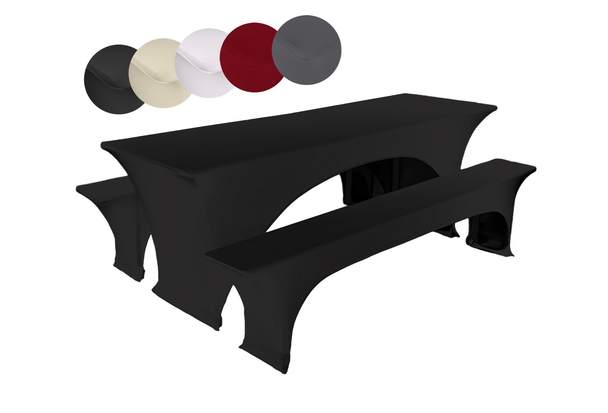 TexDeko Hussen-Set Stretch-Hussen-Set für Bierzeltgarnitur Biertisch 220cm (10% Elastan), strapazierfähig, waschbar, pflegeleicht