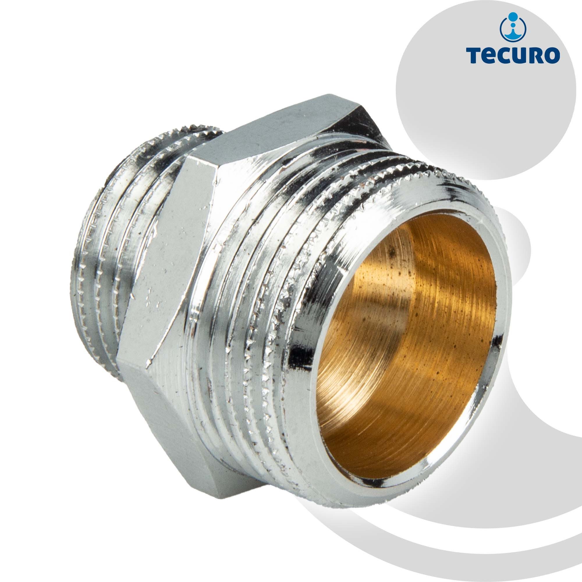 tecuro Gewindefitting Doppelnippel reduziert, beidseitig Außengewinde G glanzverchromt, 3/8 x 1/2 Zoll