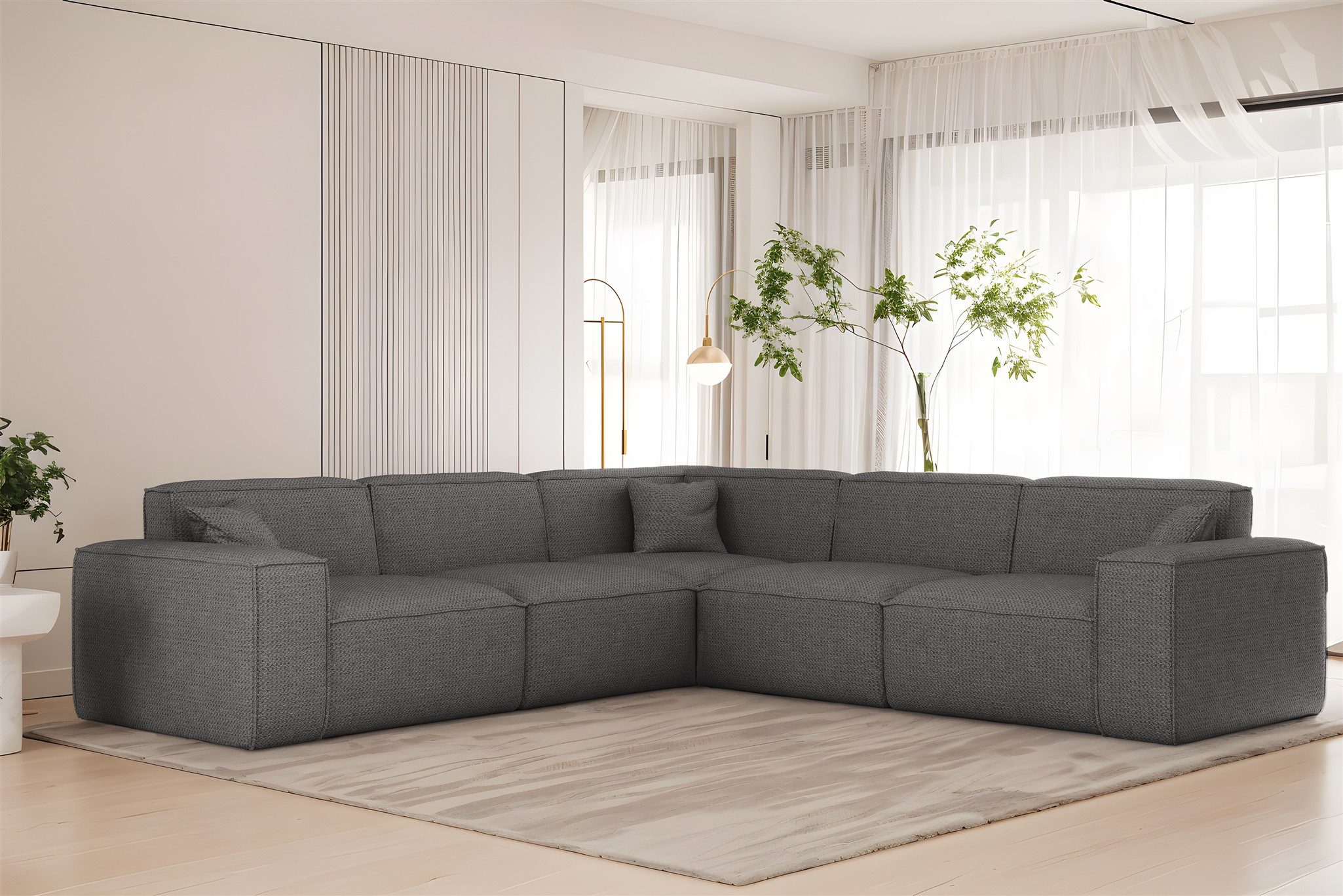 Fun Möbel Ecksofa Designersofa CELES PREMIUM in Stoff Artico Universal (246cmx246cm), Rundumbezug, inkl. 3 Zierkissen