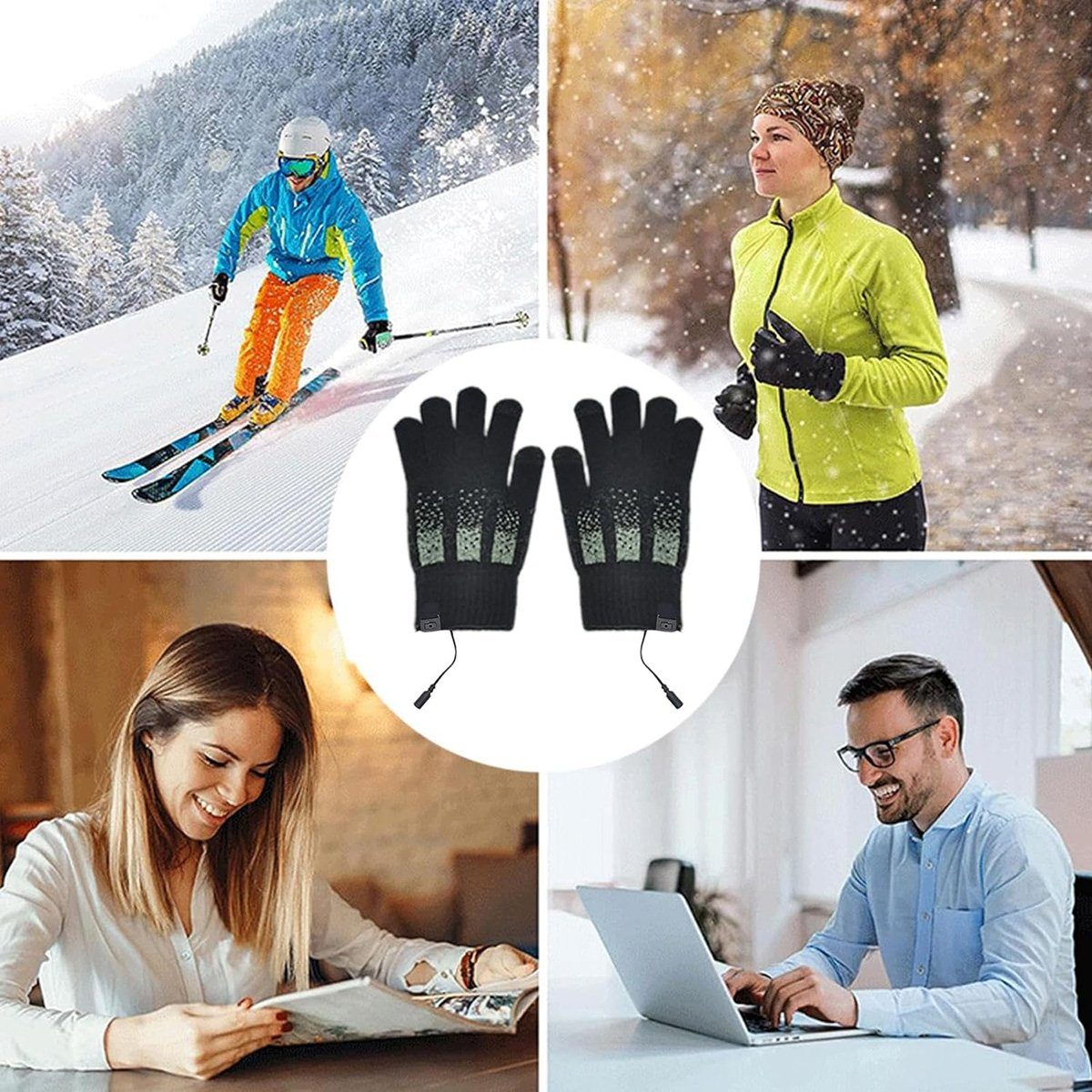 Touchscreens götäzer des Einstellbare Temperatur aus Skihandschuhe der Handschuhe leitfähiger Grau Temperatur, Gewebe Fingerspitzen besteht einstellbaren