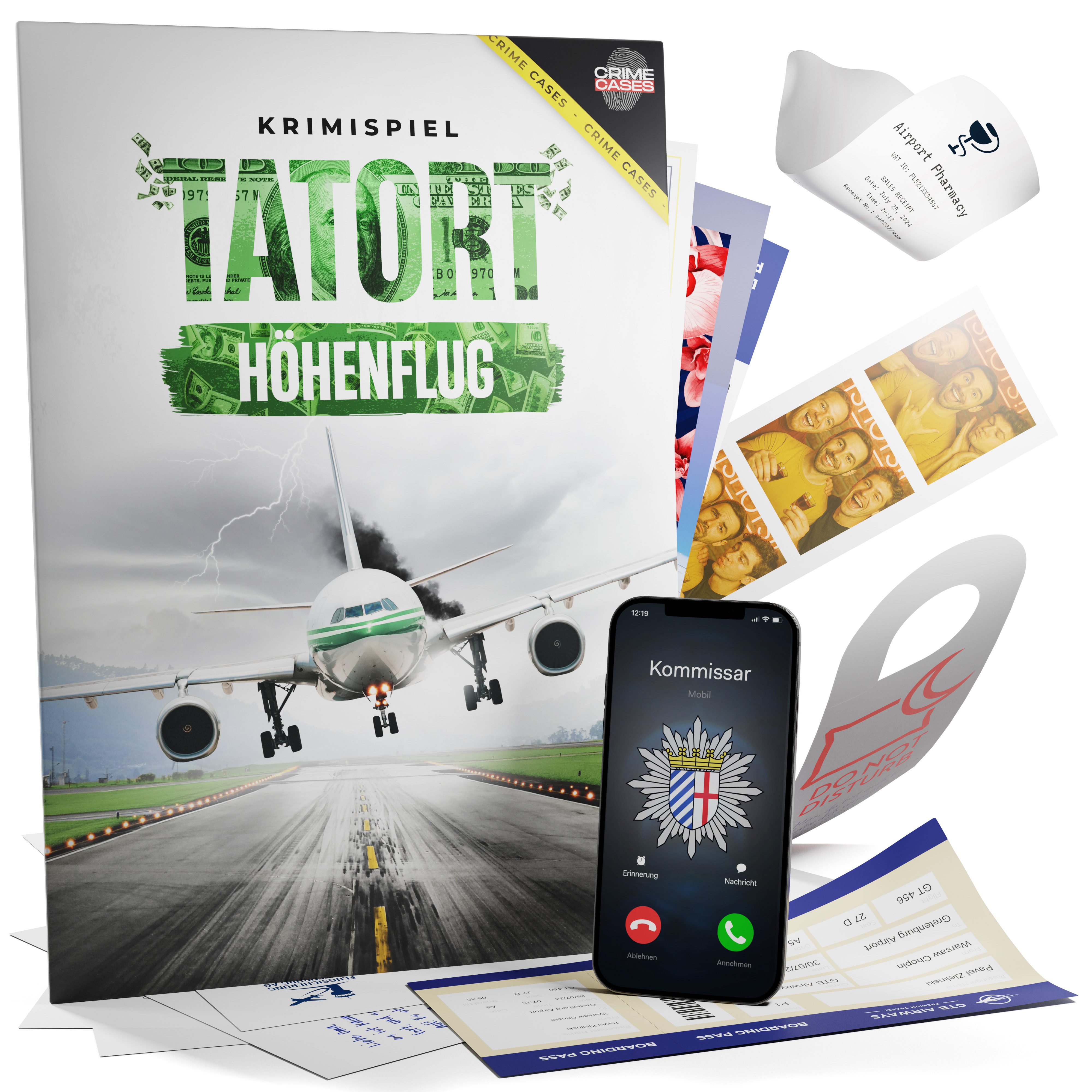 CRIMECASES Spiel Krimispiel: Tatort Höhenflug, Detektivspiel für Erwachsene, Mordfall lösen Spiel, Escape Spiel für 1-6 Personen ab 14J.