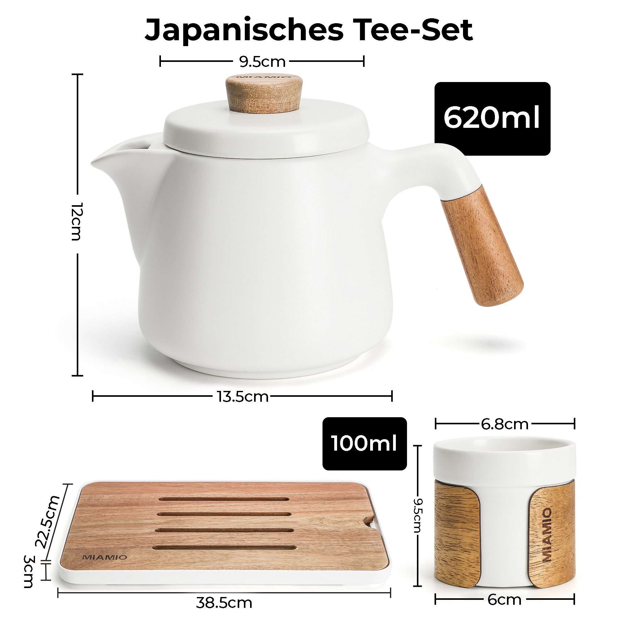 MiaMio Teeservice japanisch mit 6 Teebechern, 100 ml, Weiß, Keramik