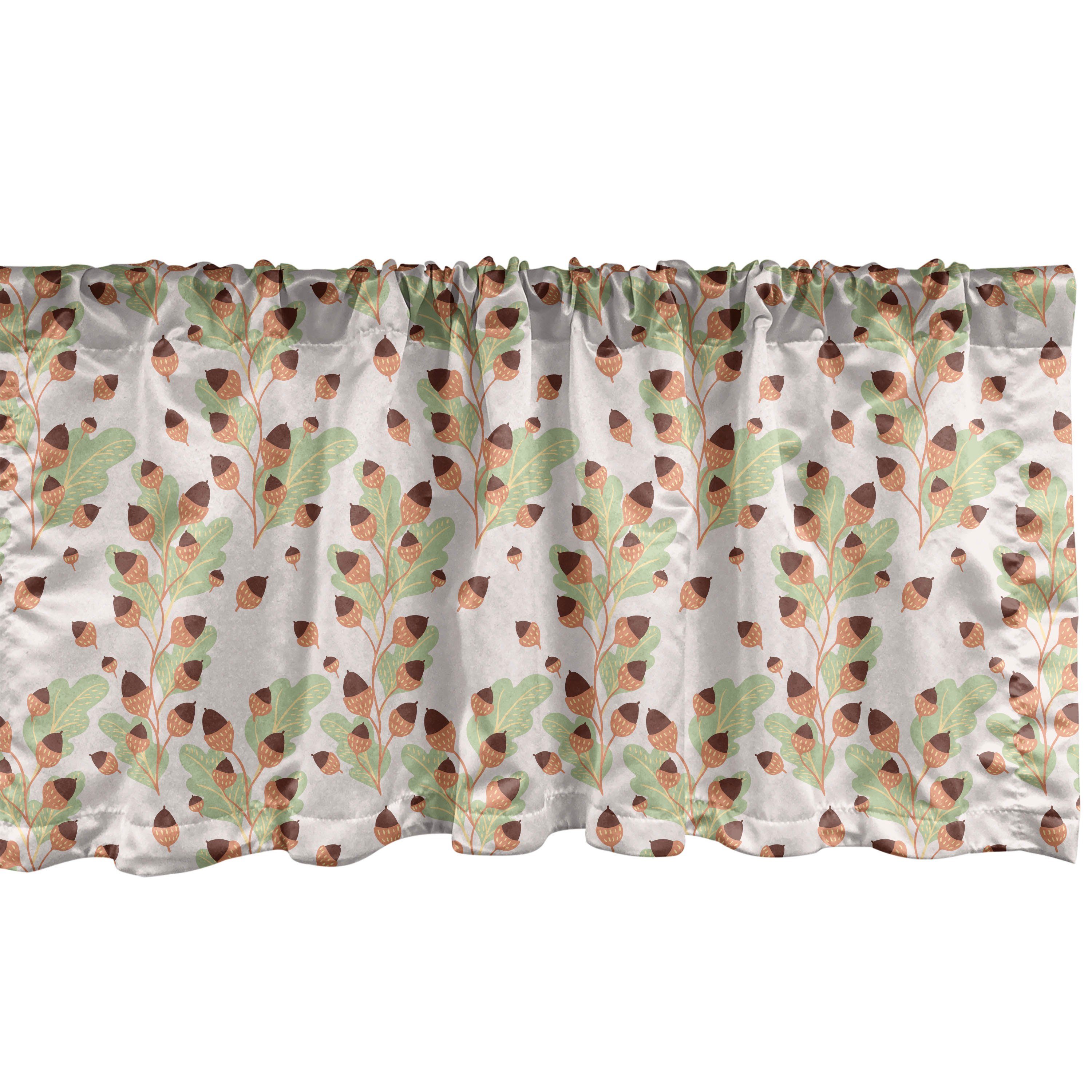 Scheibengardine Vorhang Volant für Küche Schlafzimmer Dekor mit Stangentasche, Abakuhaus, Microfaser, Herbst Eicheln auf Eiche Blätter