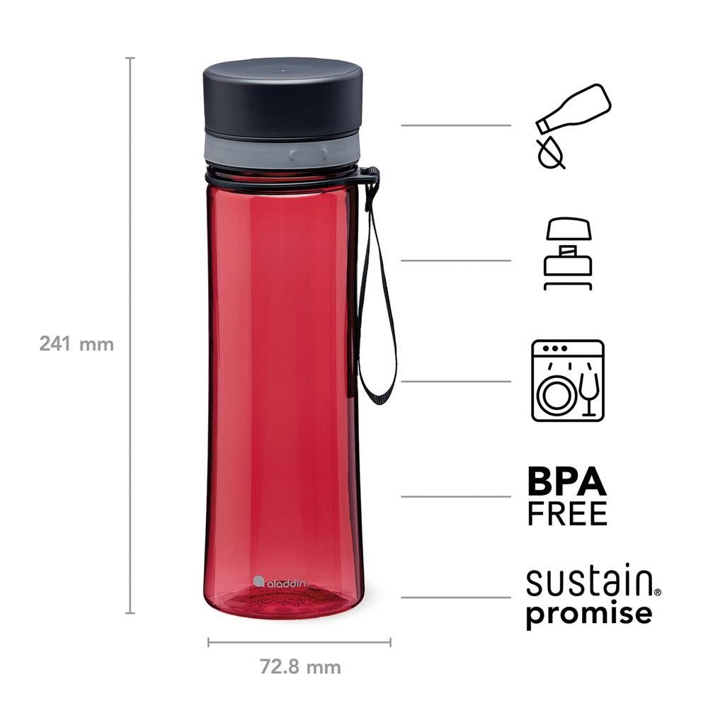 aladdin Trinkflasche Aveo, 0,6 Liter, Schule und BPA-frei, Sport, Red Wandern auslaufsicher, für Cherry
