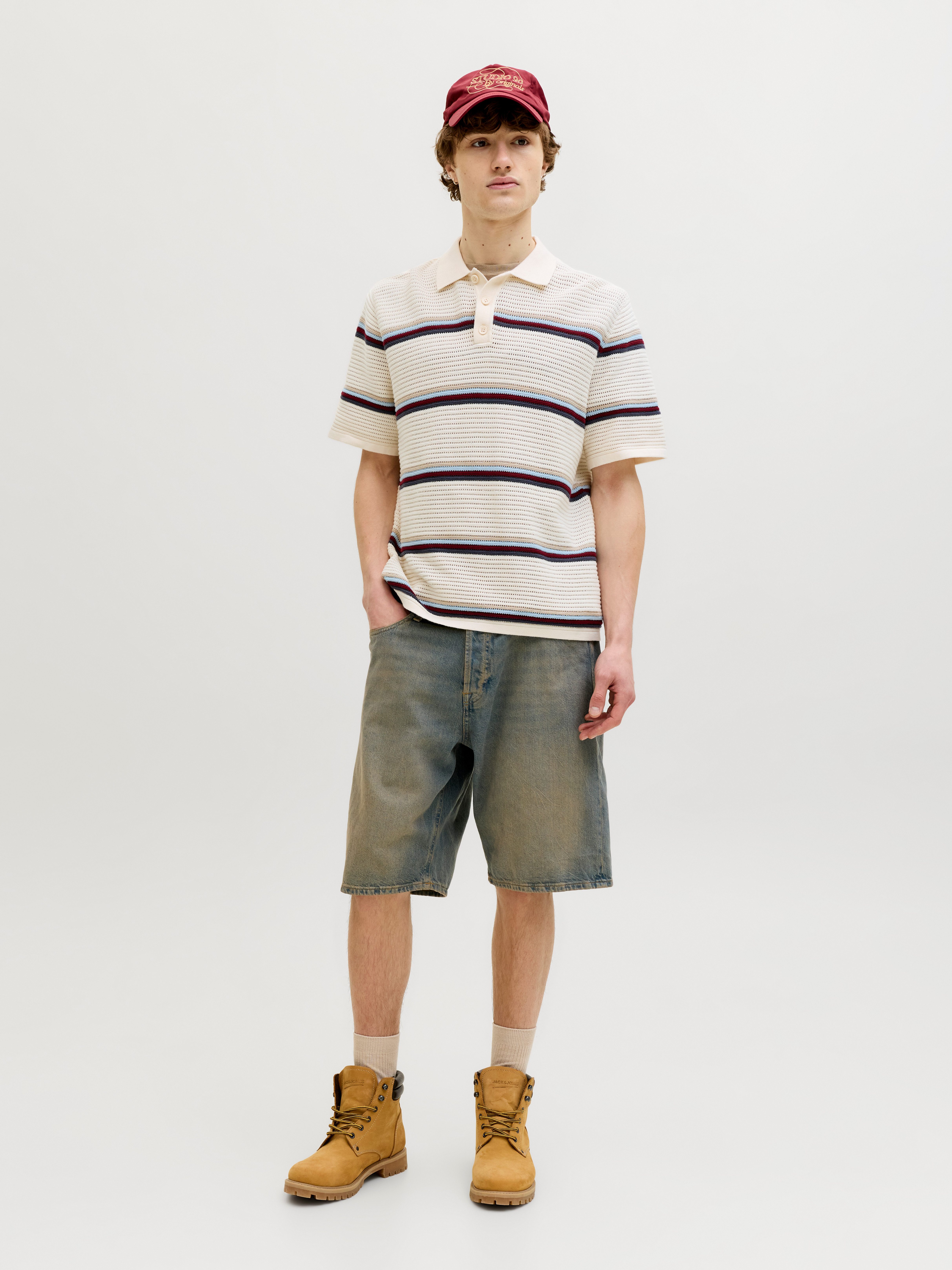 Jack & Jones Polokragenpullover JORMAINE KNIT STRIPE POLO SN Baumwolle, relaxed fit – Bild 4 von 5