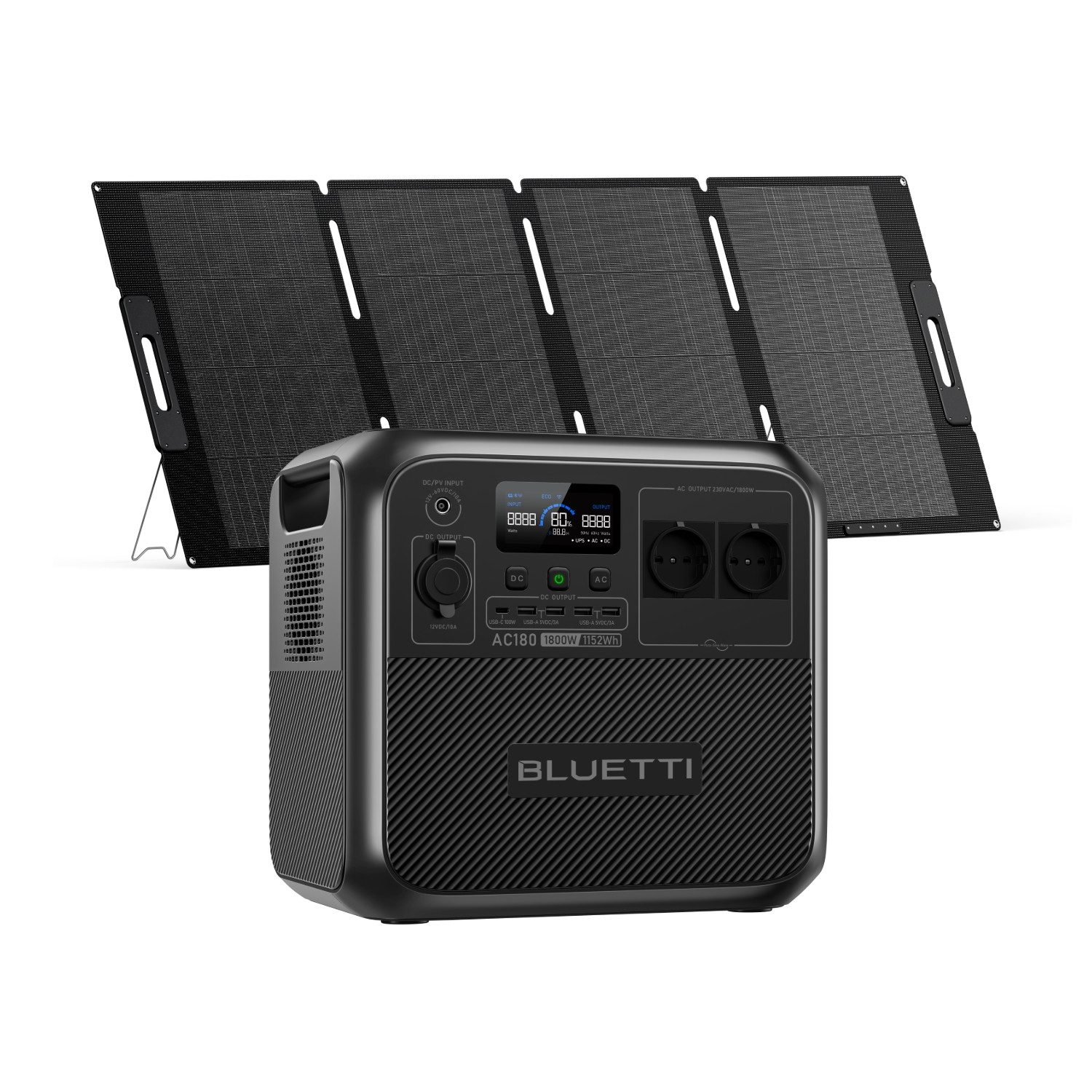 Stromerzeuger AC180 1800W/1152Wh Tragbarer Power Generator mit Solarpanel