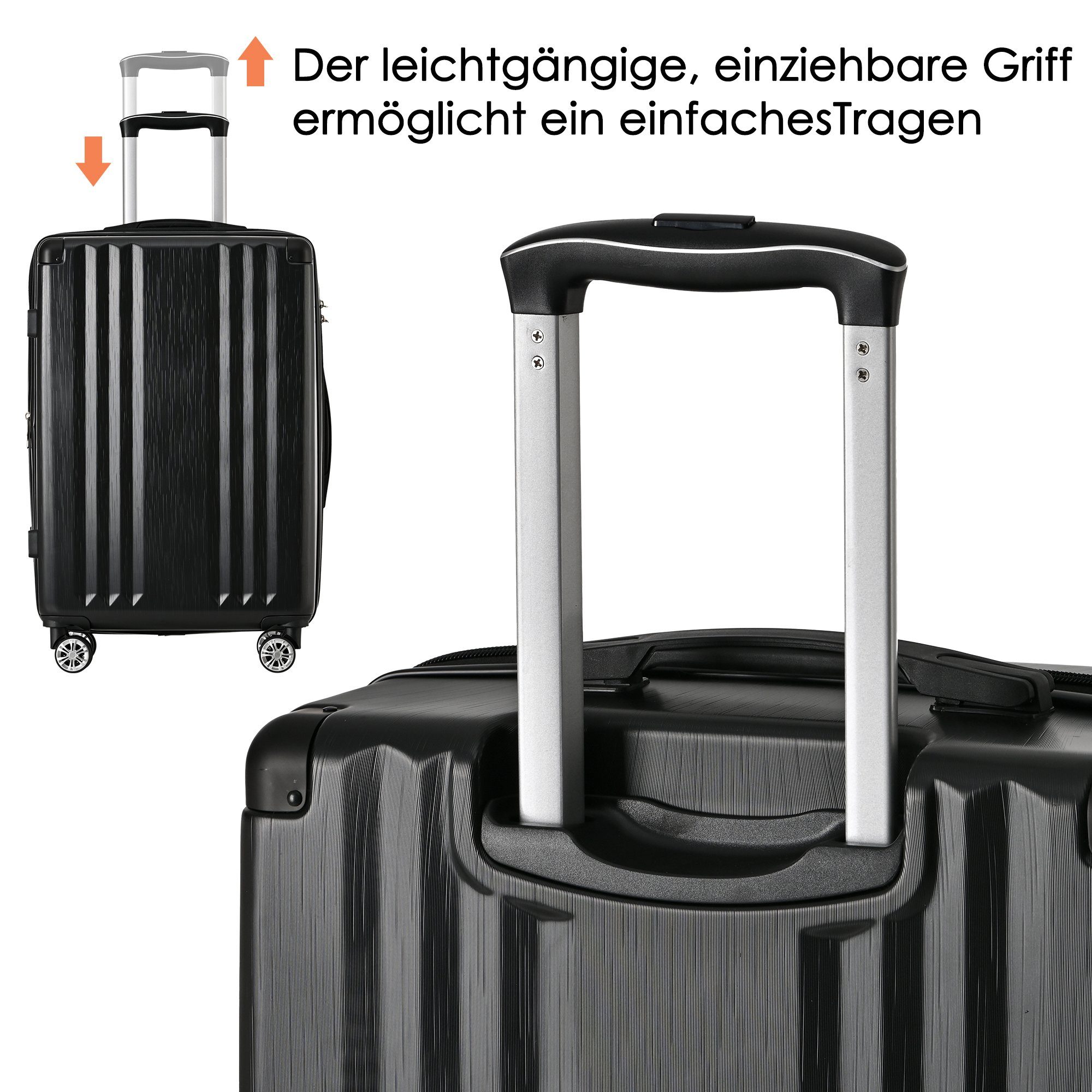 Reisekoffer Flieks Hartschale Set Handgepäck Trolley Trolleyset, Kofferset tlg), Rollen, Schwarz (3 4
