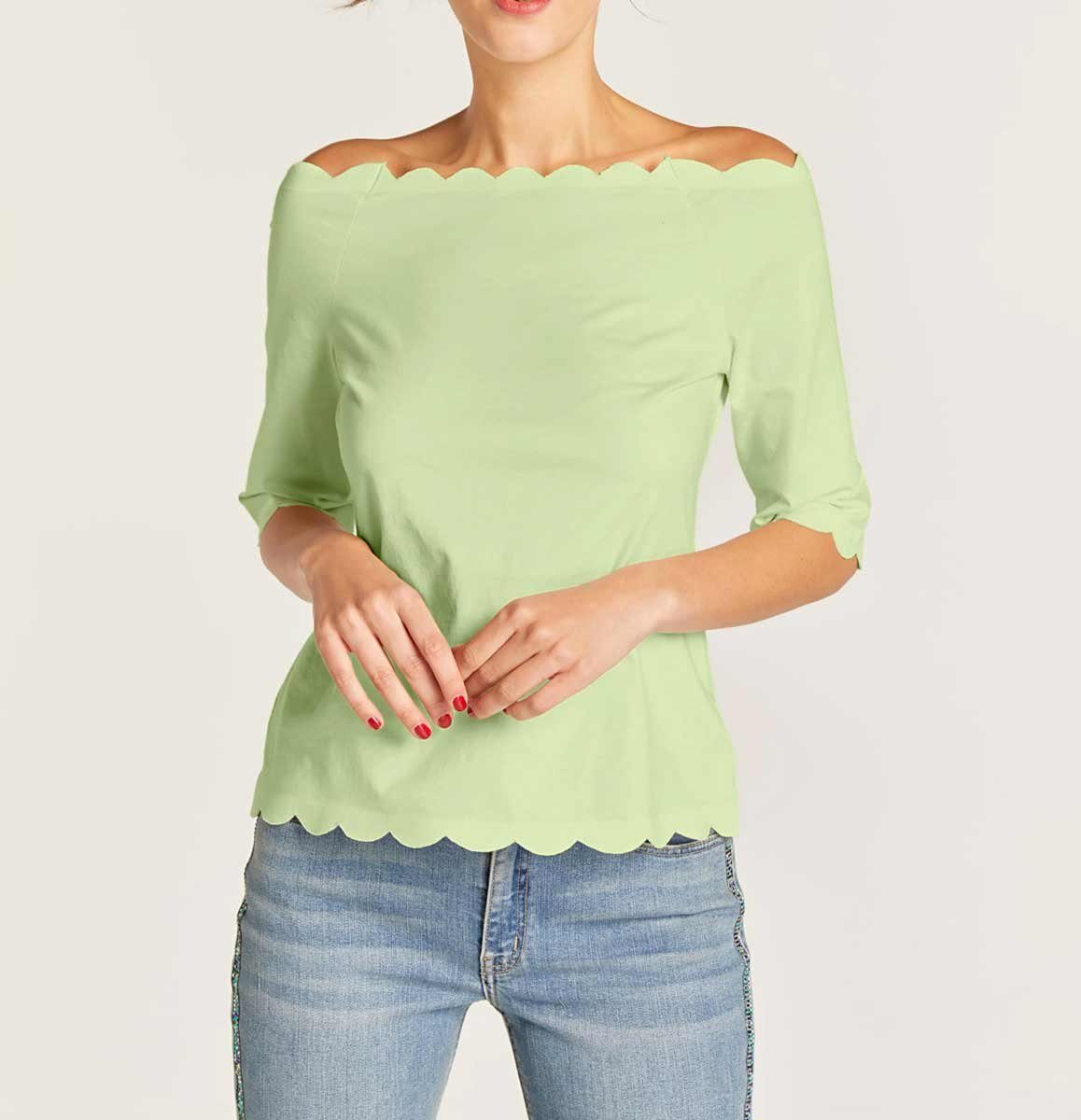 heine Print-Shirt LINEA TESINI Damen Designer-Carmenshirt, apfelgrün