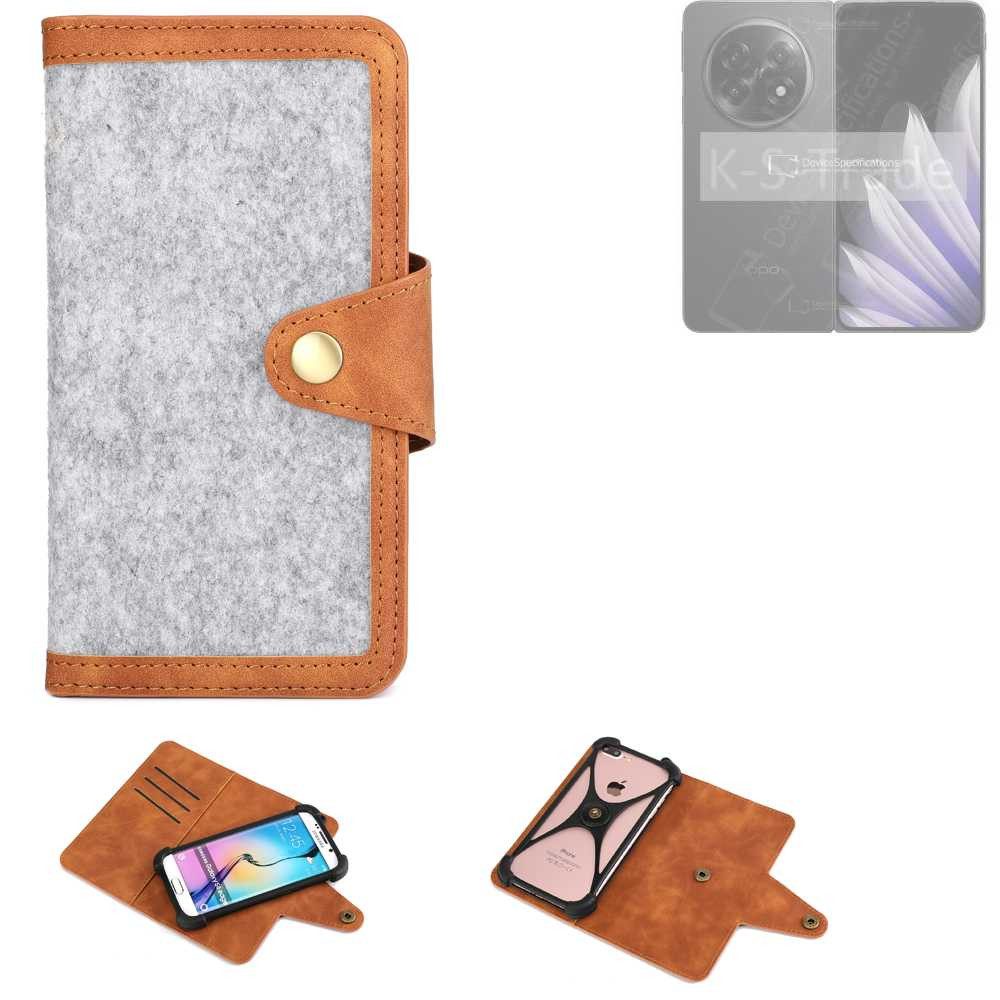 K-S-Trade Handyhülle für Oppo Find N5 CPH2671, Handyhülle Schutzhülle Filz-Hülle Kunst-Leder hellgrau braun