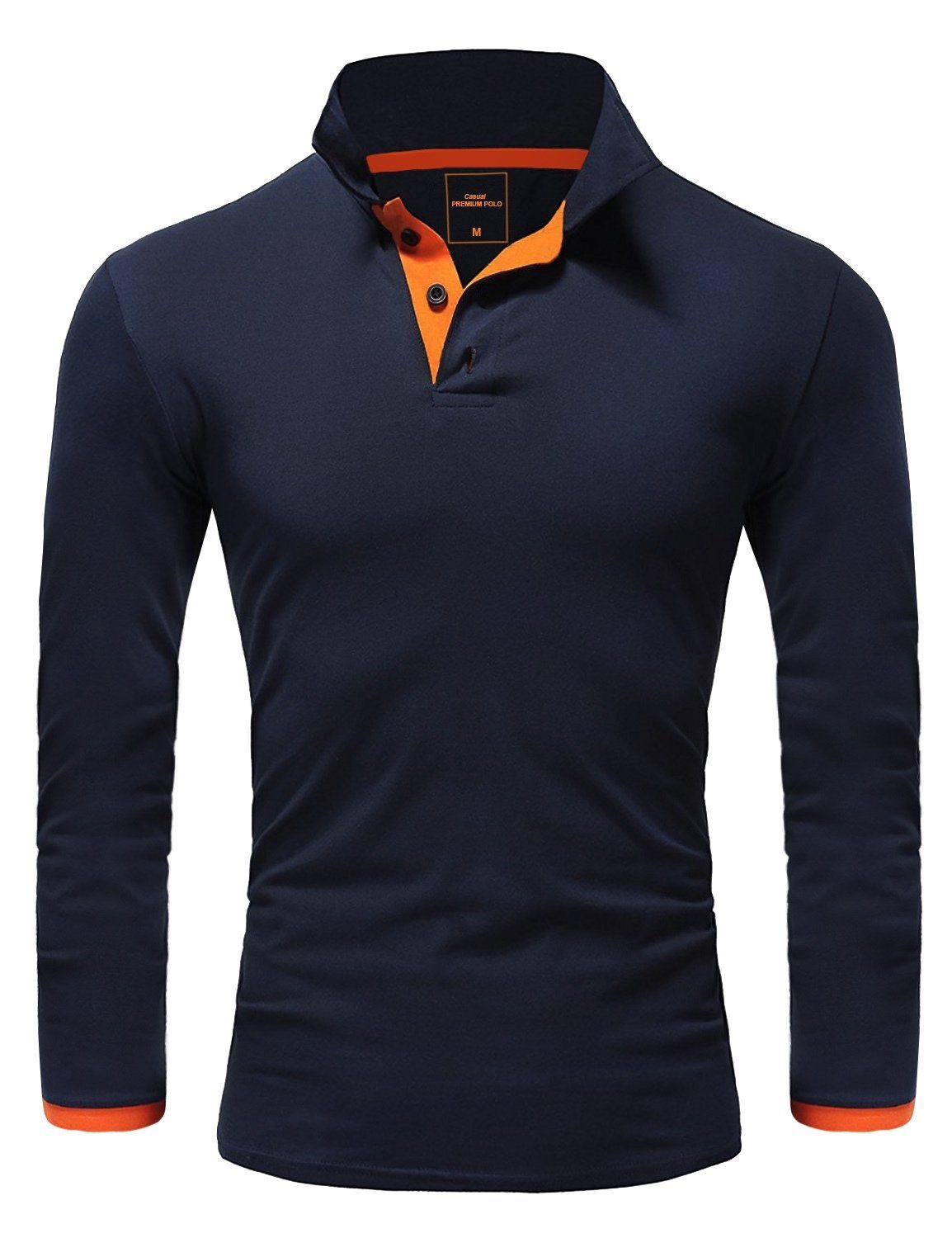 Amaci&Sons Poloshirt CHARLOTTE Navyblau/Orange Kontrast Poloshirt Langarm