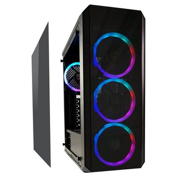 LC-Power Gaming-Gehäuse 703B Quad-Luxx, Midi Tower ATX Gaming PC Gehäuse, mit Seitenfenster, 4 Lüfter, schwarz
