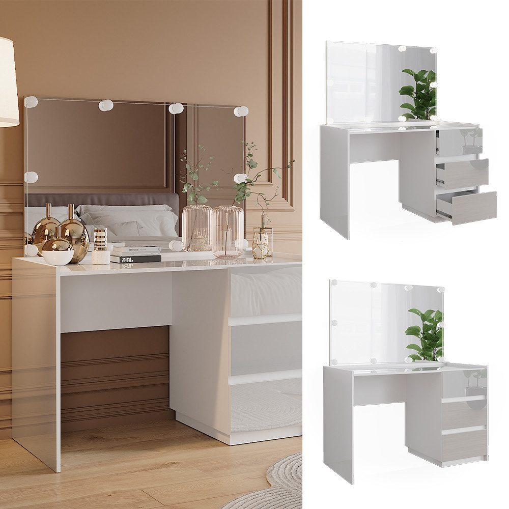 Vicco Schminktisch Marla, Weiß Hochglanz, 120 cm mit Spiegel, LED-Lichterke günstig online kaufen