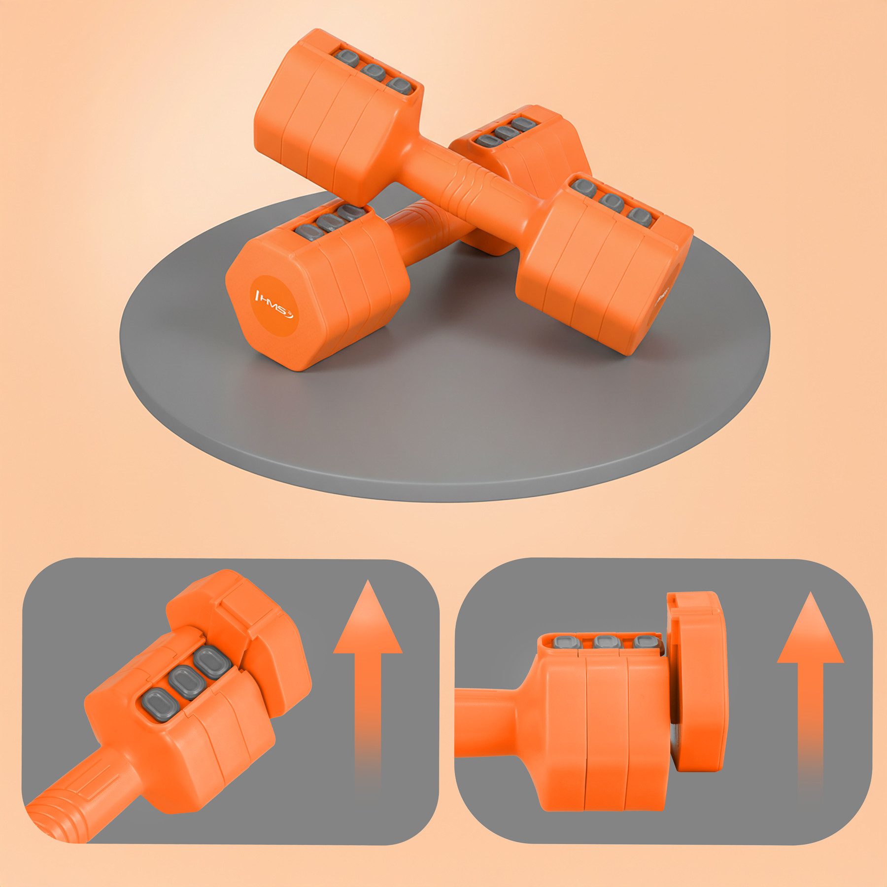 HMS Hantel Kurzhantelset Gewichtsset Krafttraining, (Spar-Set, 27 x 8 x 8 cm sechseckig), verstellbar 1-2,5 kg, HEX-Form, griffiger Handbereich