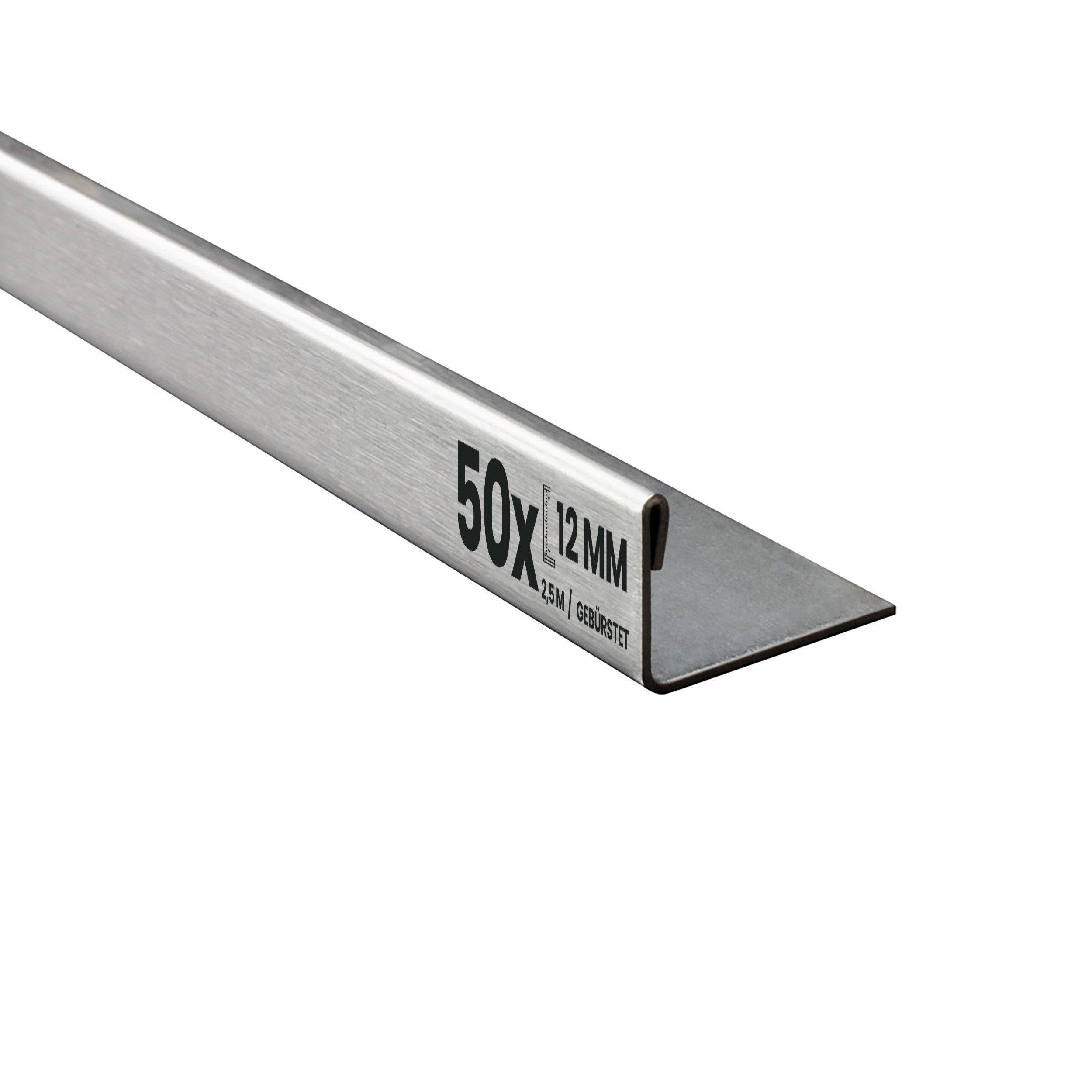 Abschlussprofil 50x L-Profil Fliesenprofil, Edelstahl, 250 cm, 12mm, Gebürstet