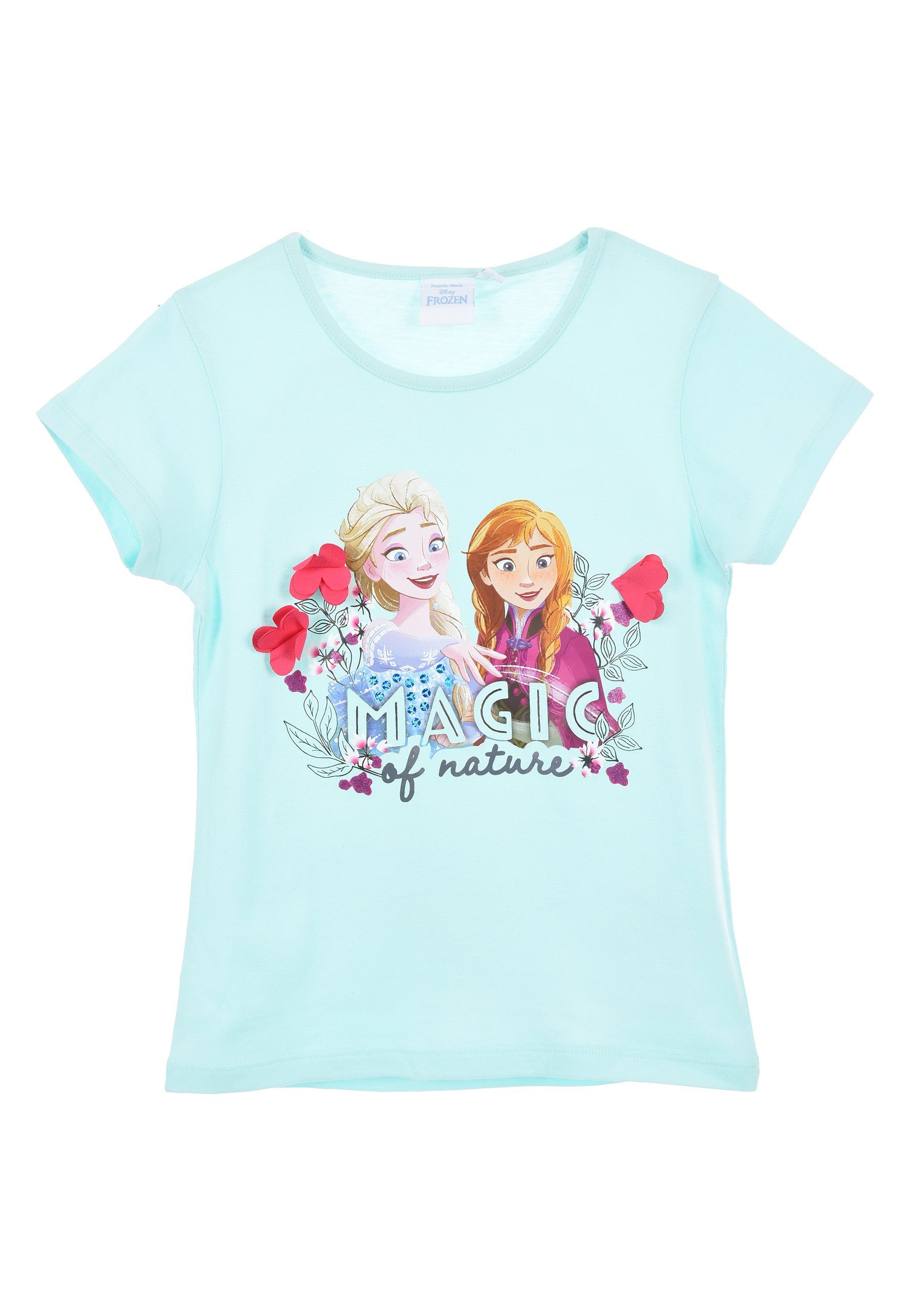 Disney Frozen T-Shirt Anna & Elsa T-Shirt Mädchen Sommer Shirt Türkis