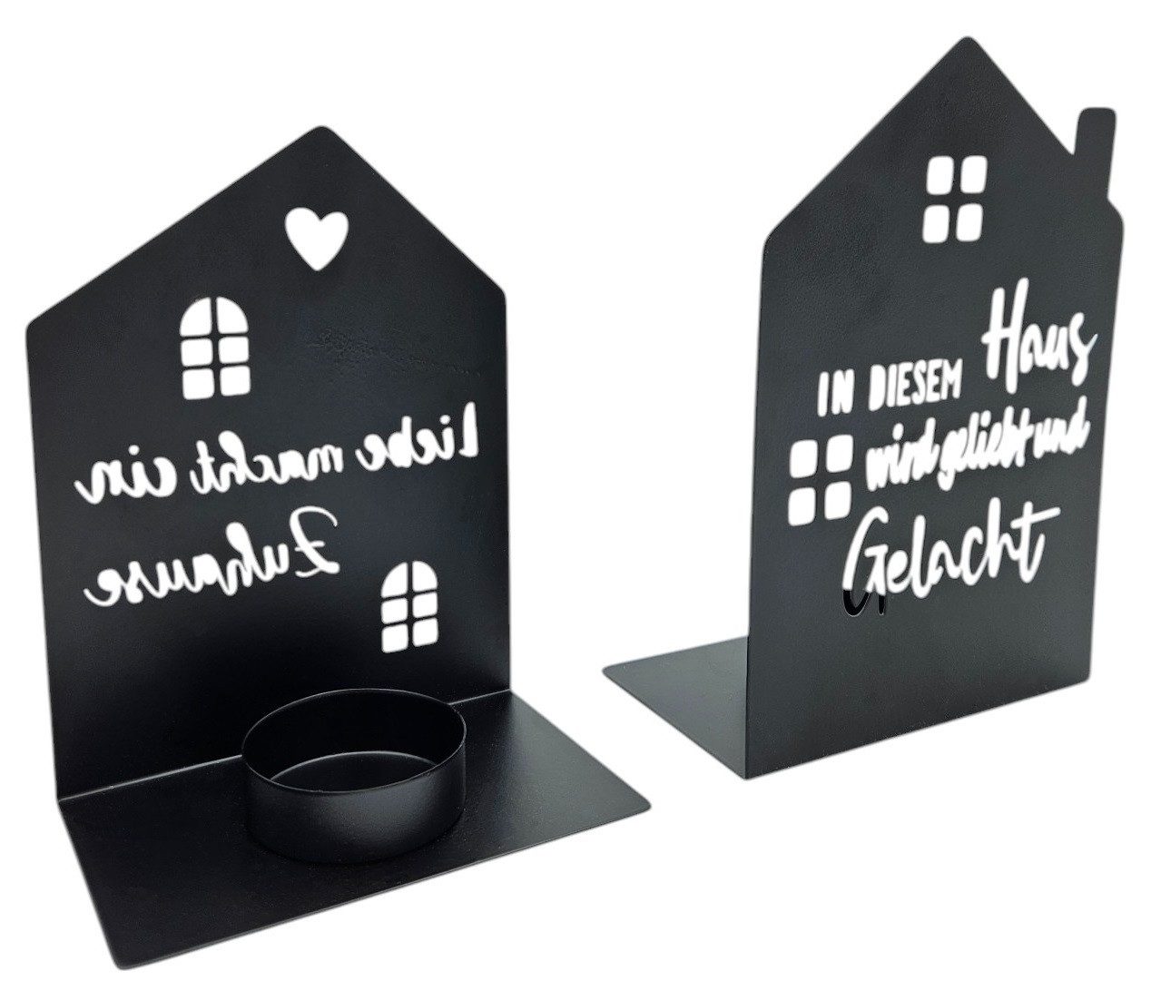 Meinposten Kerzenhalter Teelichthalter Haus schwarz 2er Set Kerzenhalter Metall (2 St., 2er Set)