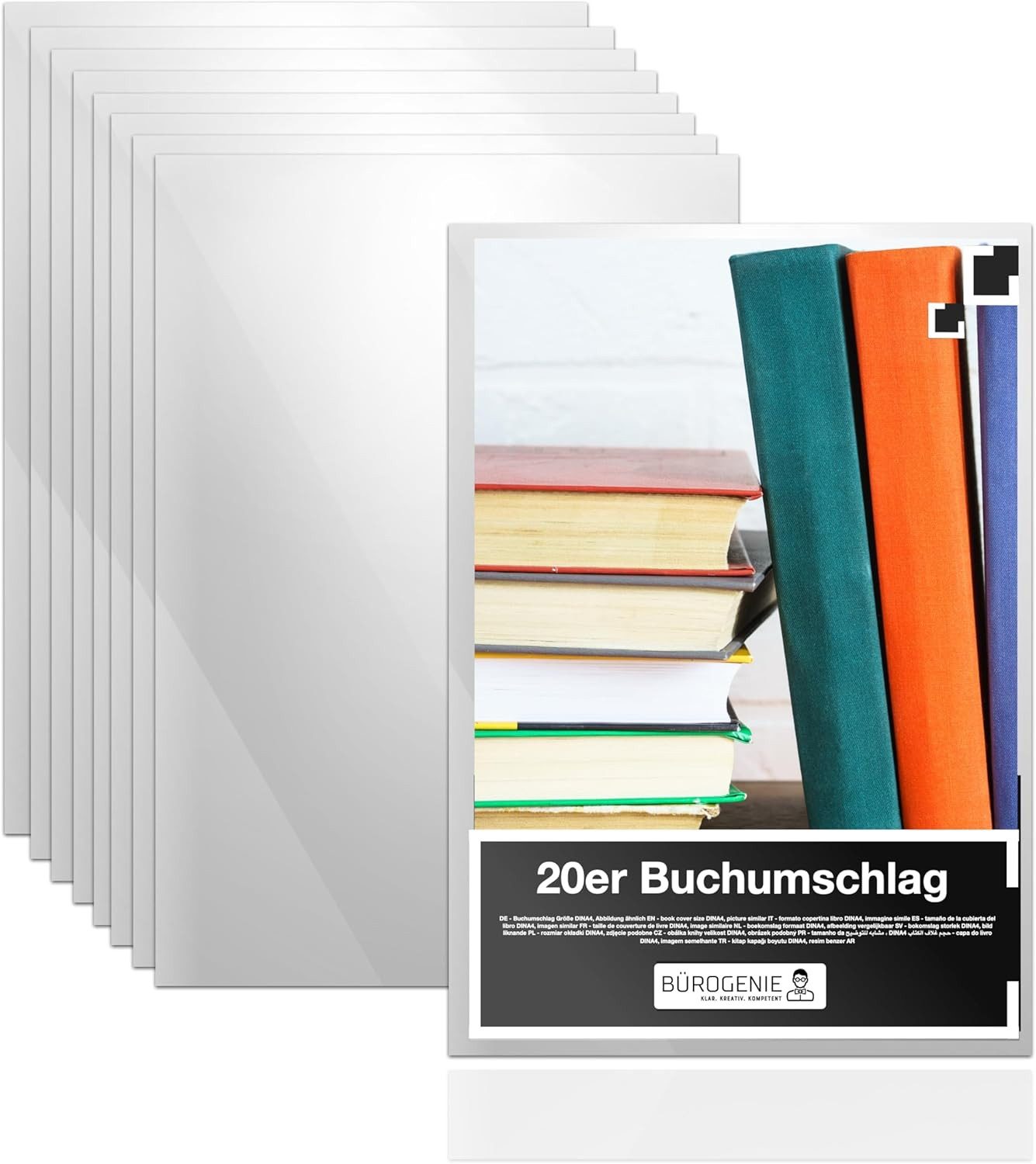 Bürogenie Schulheft 20x Buchumschlag transparent Umschlag & Hefthülle Buchschoner A4
