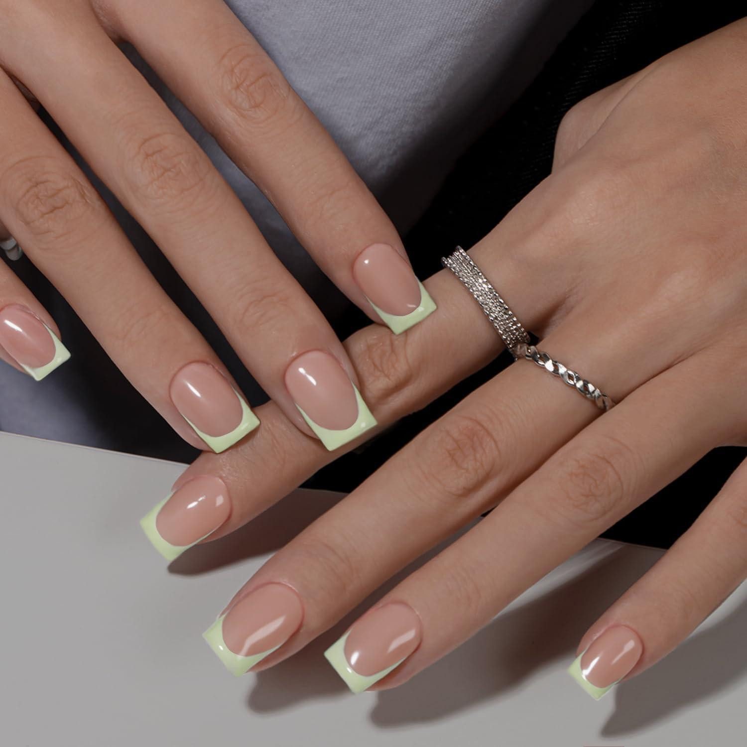LuxusKollektion Kunstfingernägel Künstliche Nägel Kurz Eckig French Tip 30 Stück Hellgrün Mintgrün