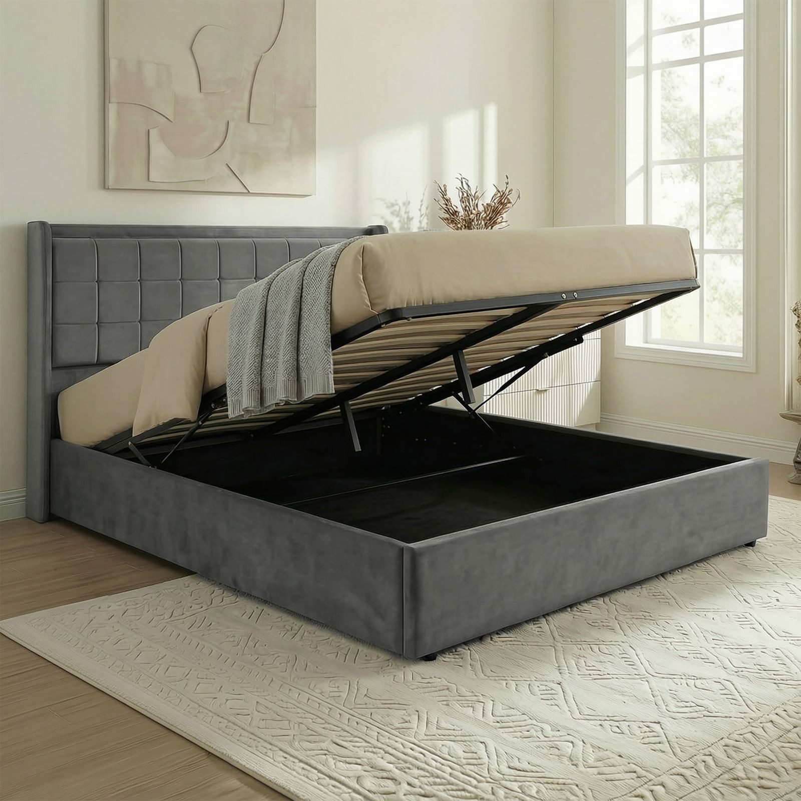 IDIMEX Polsterbett YARO, Bett 160x200 cm mit Bettkasten und weichem Samtbezug Dunkelgrau