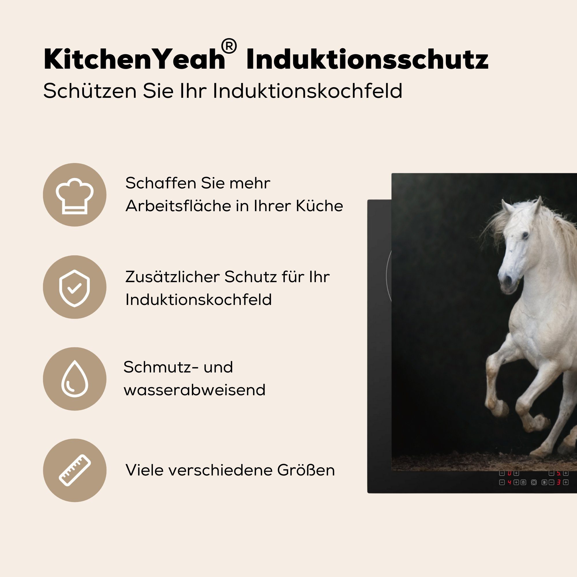 MuchoWow Herdblende-/Abdeckplatte Pferde - Schwarz küche, 59x52 für Vinyl, Induktionsmatte tlg), cm, (1 - die Porträt, Ceranfeldabdeckung