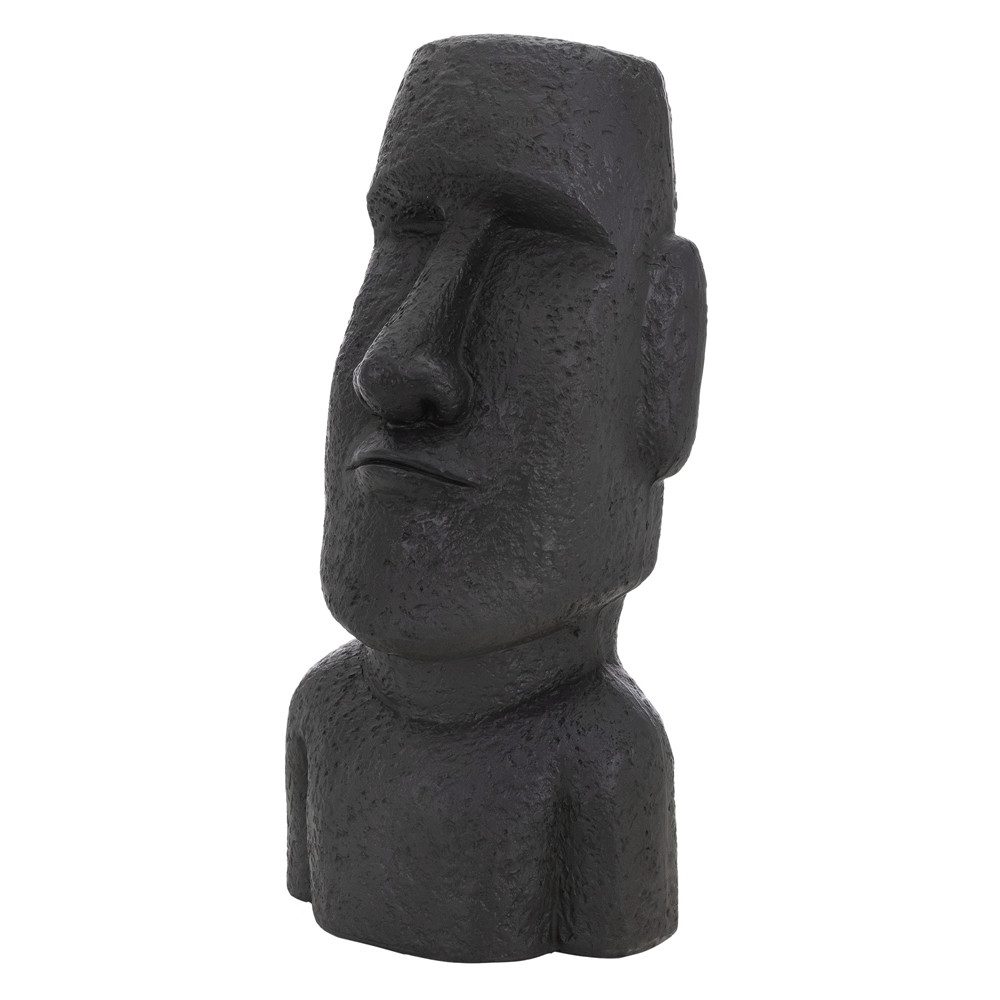 ECD Germany Dekofigur Moai Figur Kopf aus Steinguss Kunstharz Skulptur Nui Gartenfigur, Osterinsel Statue Anthrazit Steinfigur Büste Dekoration Innen&Außen