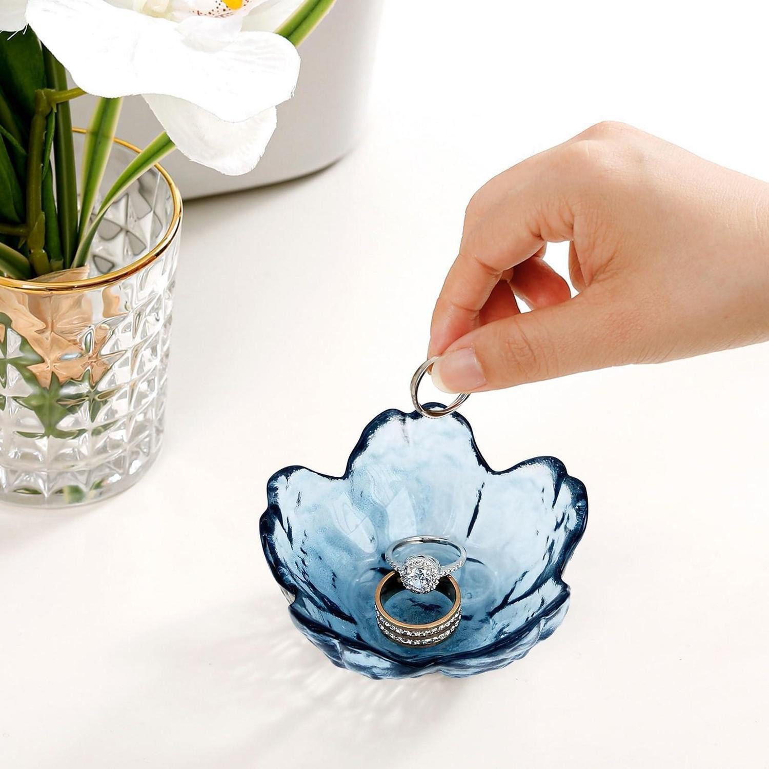 LuxusKollektion Dekoschale Schmuckschale Blume Dunkelblau (1 St)