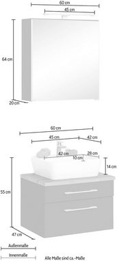 HELD MÖBEL Badmöbel-Set Davos, (2-St), Spiegelschrank Breite 60 cm, mit rechteckigem Waschbecken