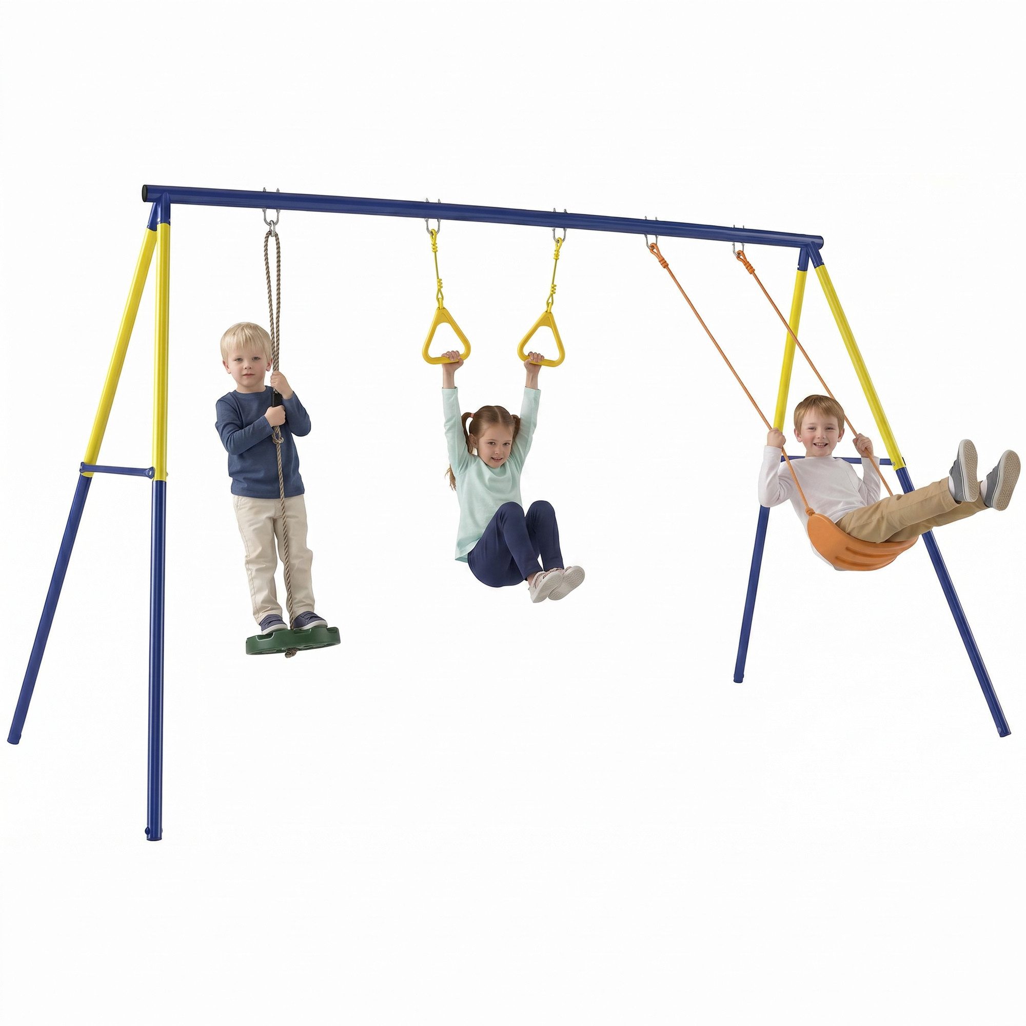 AIYAPLAY Schaukelgestell Turnringe, Outdoor Schaukelgerüst, bis 150 kg, Stahlgestell, (Gartenschaukel, 1-tlg., 3-in-1 Kinderschaukel), für 3-8 Jahre Kinder, 285x160x181 cm, Mehrfarbig