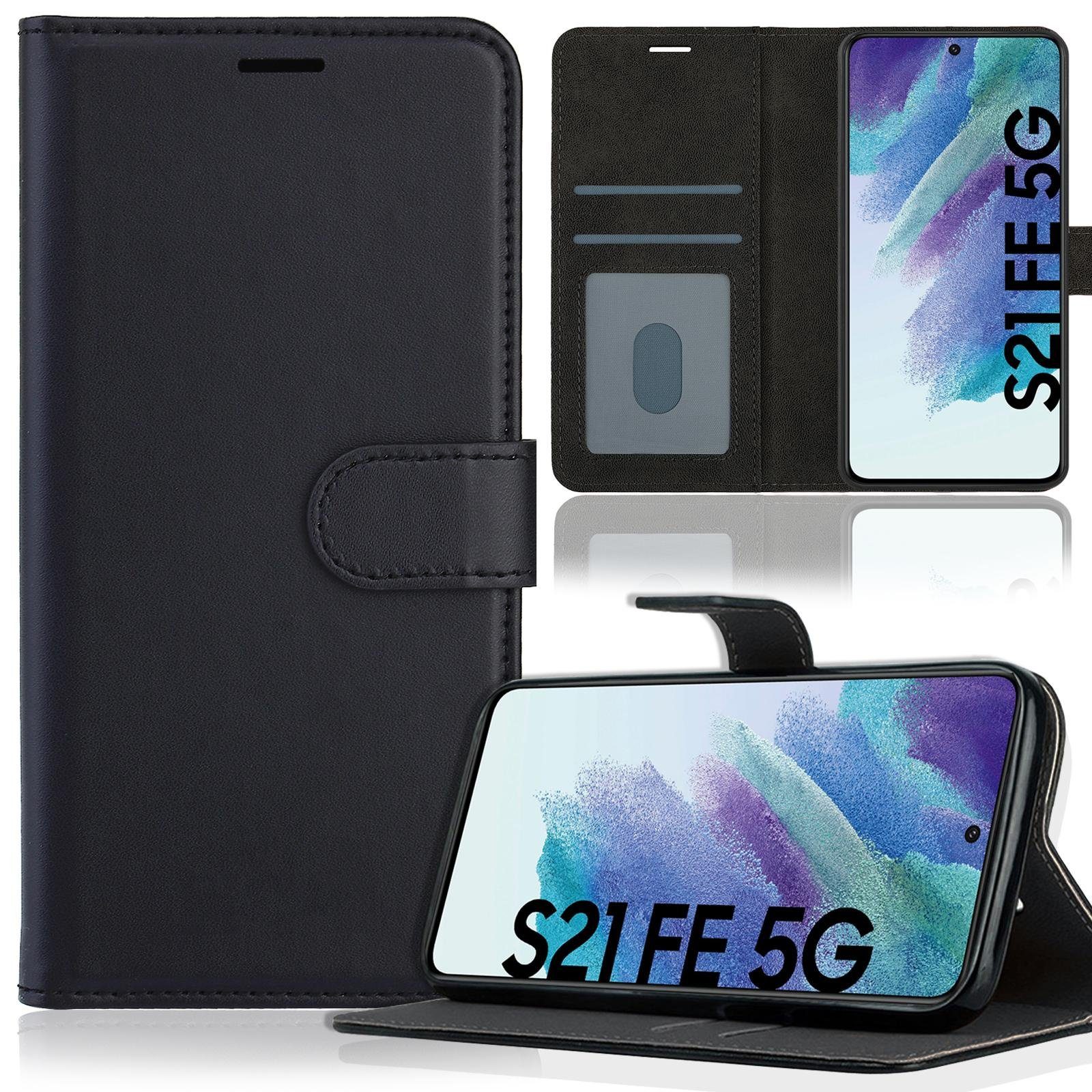 Numerva Handyhülle Bookstyle Etui Handytasche Schutzhülle für Samsung Galaxy S21 FE 5G, Klapphülle Flip Cover Schwarz