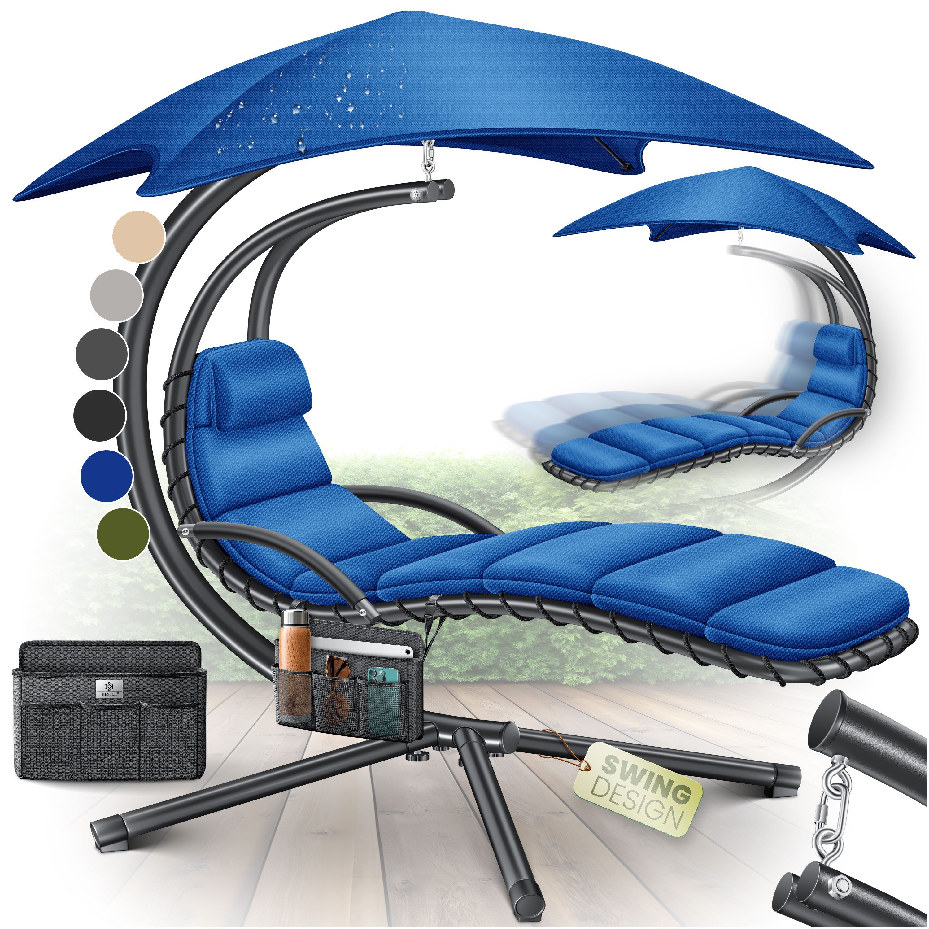 KESSER Gartenliege, Schwebeliege mit Sonnenschirm, Hängeliege Sonnenliege