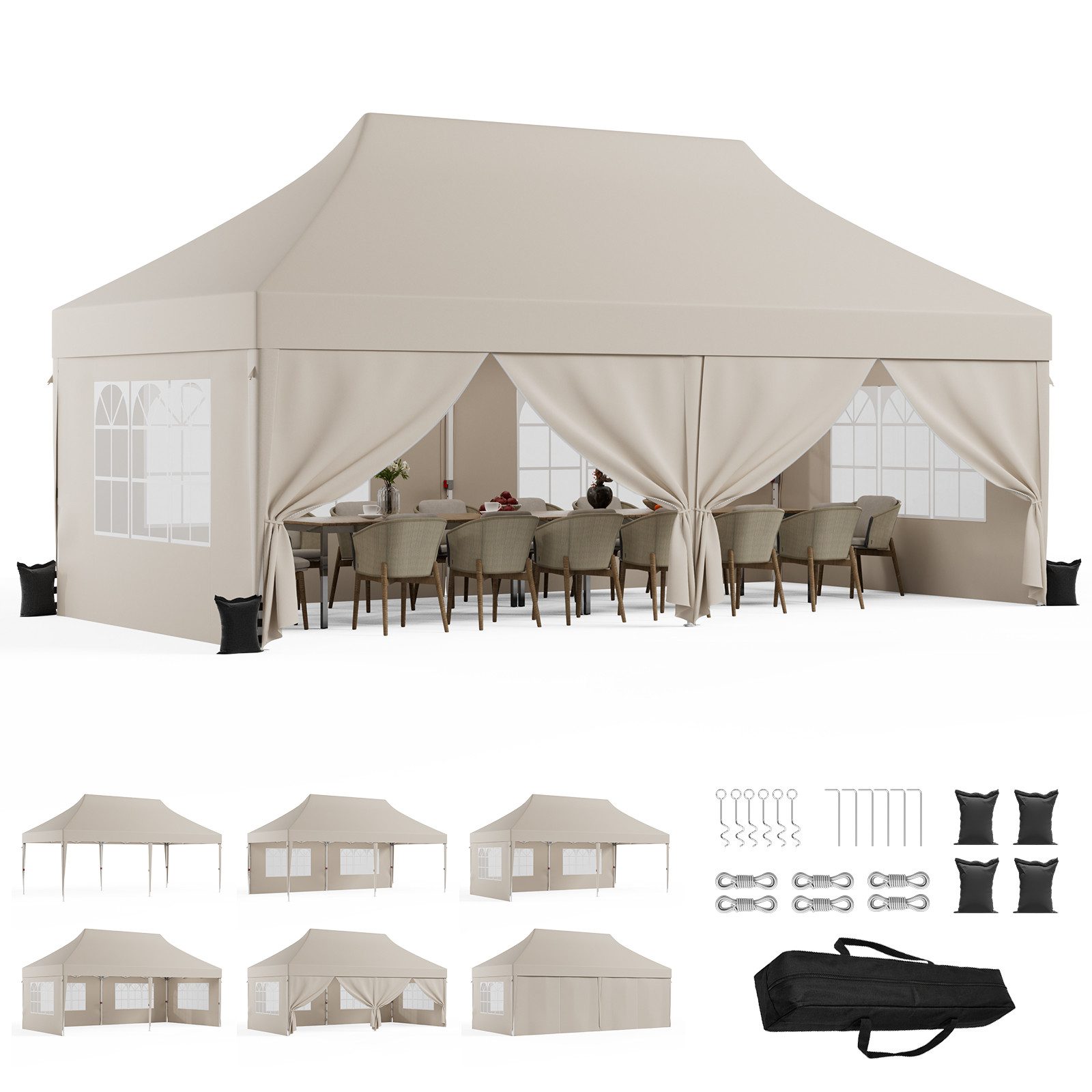 HOMALL Faltpavillon Pop-Up Partyzelt 3x6m wasserdicht, UV Schutz 50+ Gartenzelt, mit 6 Seitenteilen, Höhenverstellbar Pavillon mit 6 Seitenteilen und Tasche für Garten