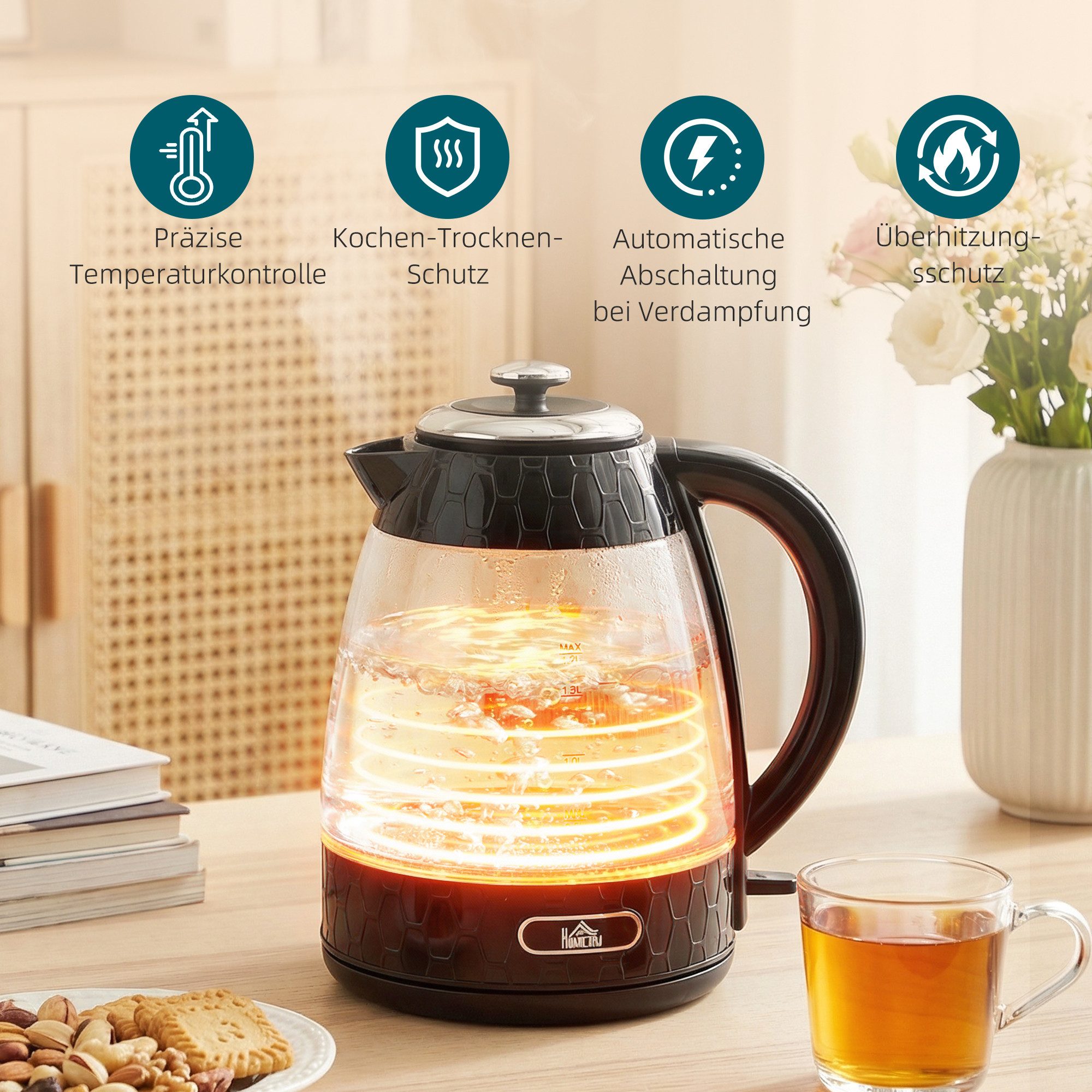 HOMCOM Frühstücks-Set Wasserkocher mit Kalkfilter, Toaster mit Krümelschublade (2-tlg), Toaster und Wasserkocher Set in Schwarz – Bild 5 von 5
