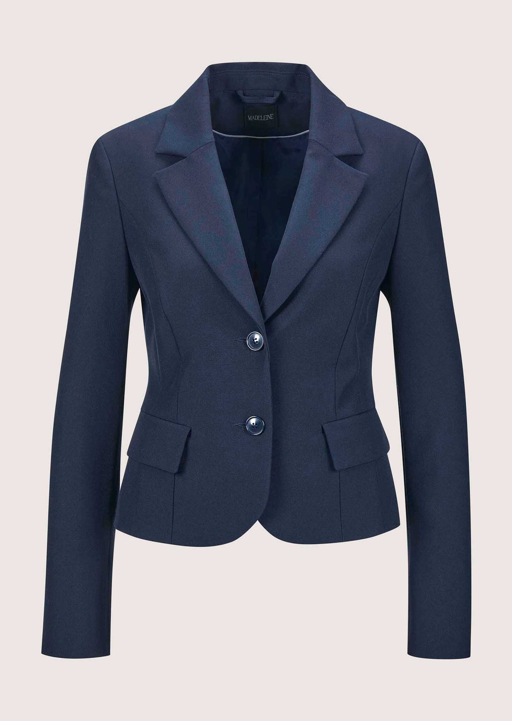 MADELEINE Kurzblazer Kurzblazer in moderner Jeans-Optik Uni-Design mit klassischem Reverskragen und Einreiher – Bild 5 von 5