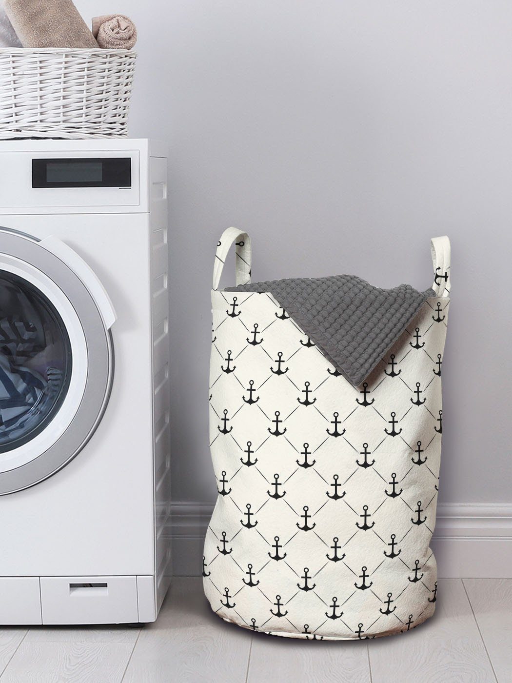 Abakuhaus Wäschesäckchen Wäschekorb mit für Anker Retro Abstrakte Segeln Waschsalons, Kordelzugverschluss Griffen
