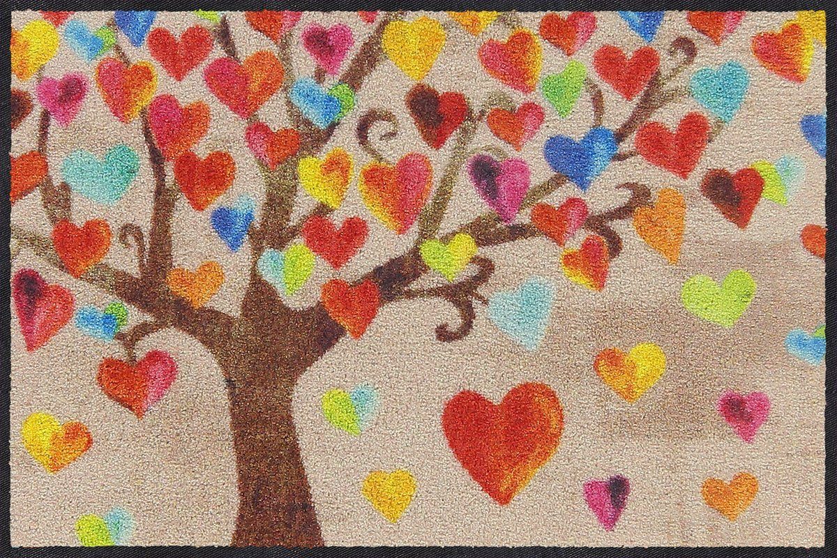 Salonloewe Fußmatte Salonloewe TREE OF LOVE Fußmatte Wohnmatte 50 x 75 cm, Rechteckig, Höhe: 7 mm, In- und Outdoor, waschbar bei 40° Grad in der Waschmaschine und trocknergeeignet