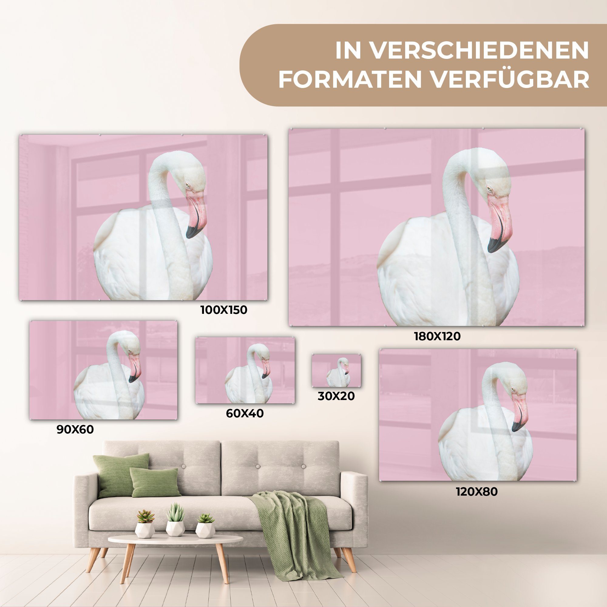MuchoWow Acrylglasbild Weißer Schlafzimmer St), (1 Flamingo, Wohnzimmer & Acrylglasbilder