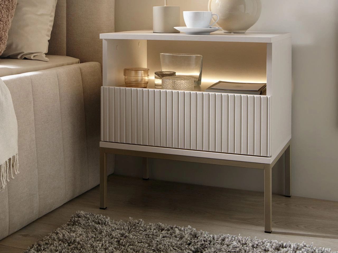 GrainGold Nachttisch DEO mit LED, Griffloss, Push-To-Open - 56x39x54 cm - K günstig online kaufen