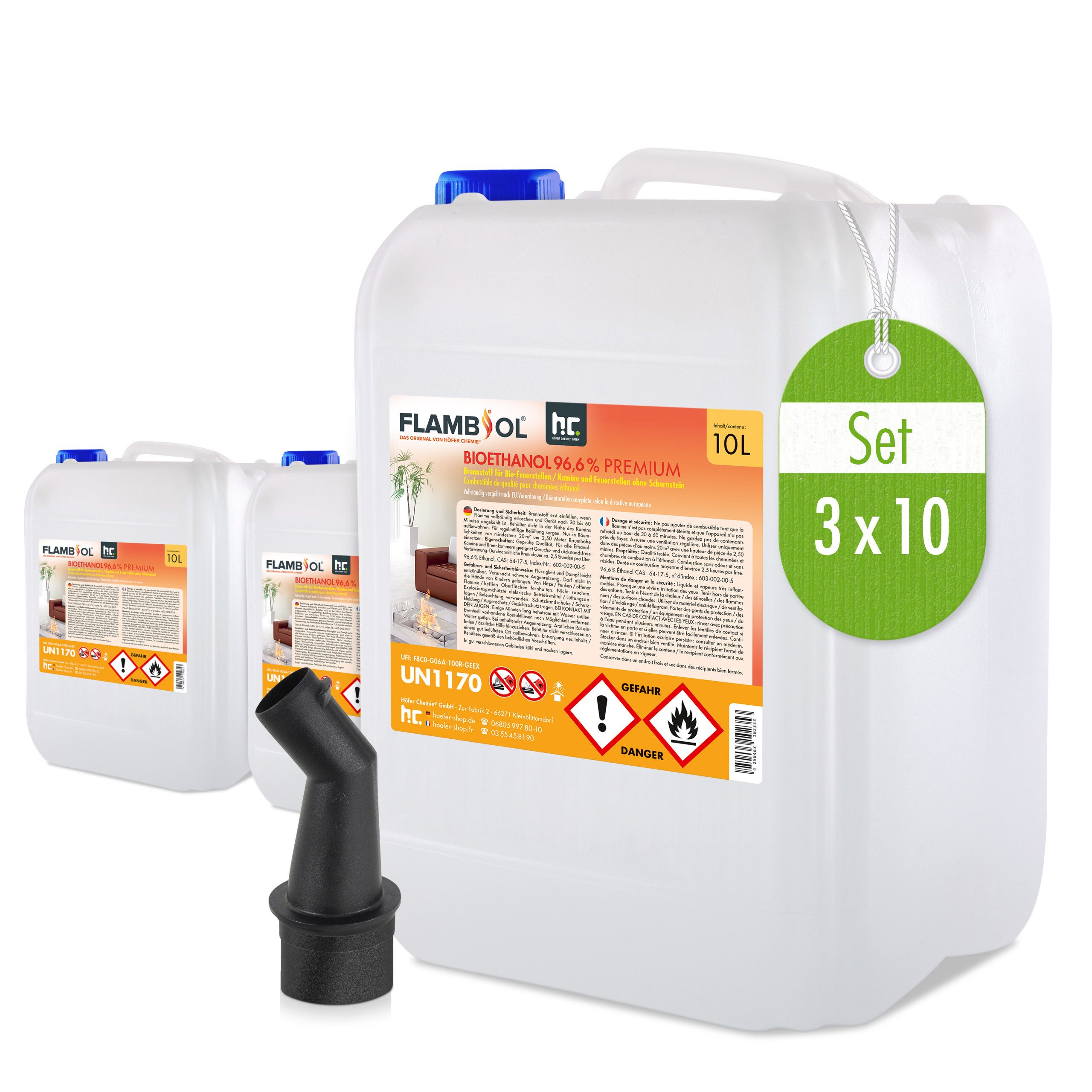 Höfer Chemie GmbH Bioethanol 3x 10 L FLAMBIOL® Bioethanol 96,6% Premium für günstig online kaufen