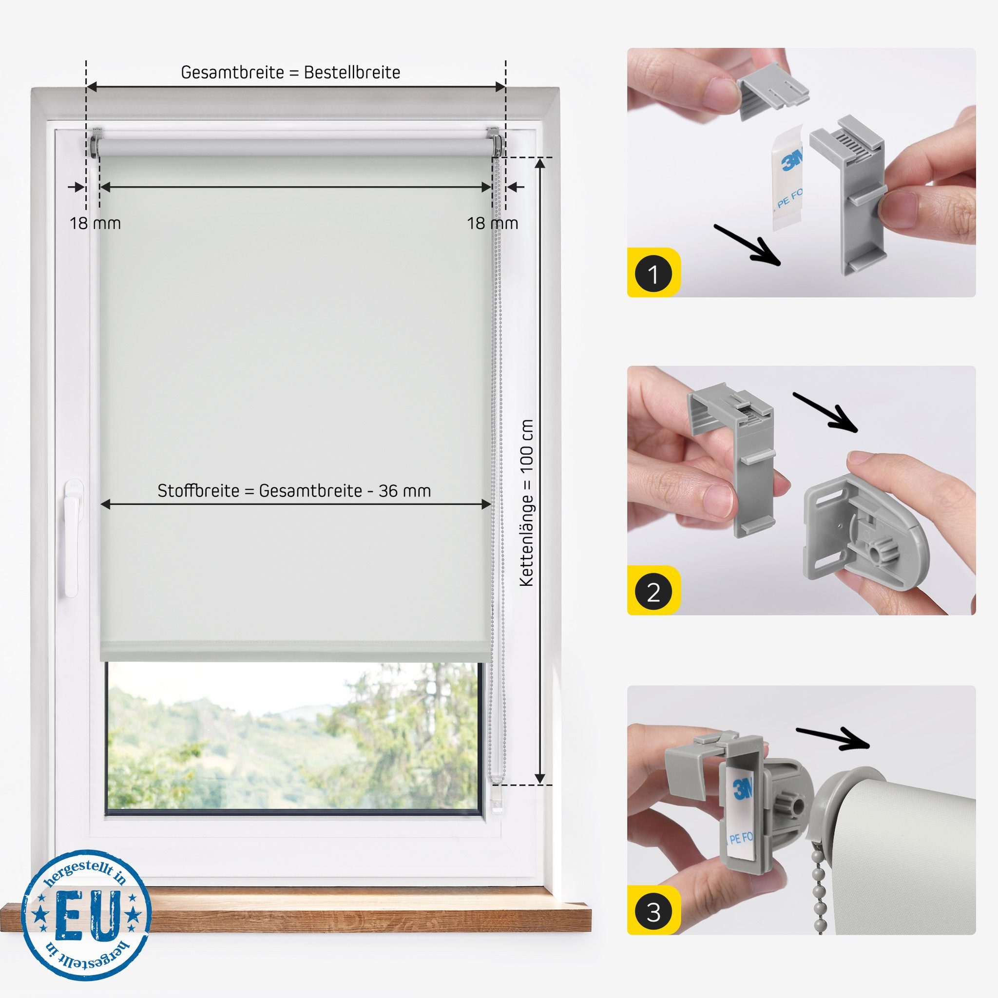 Rollo Lichtdurchlässig, 52,5 x 150 cm, hellgrau [Stoffbreite 49,1 cm], jalousiescout, blickdicht, ohne Bohren, freihängend, Klemmfix, vormontiert, mit Kindersicherung, für Fenster und Türen, Sichtschutz