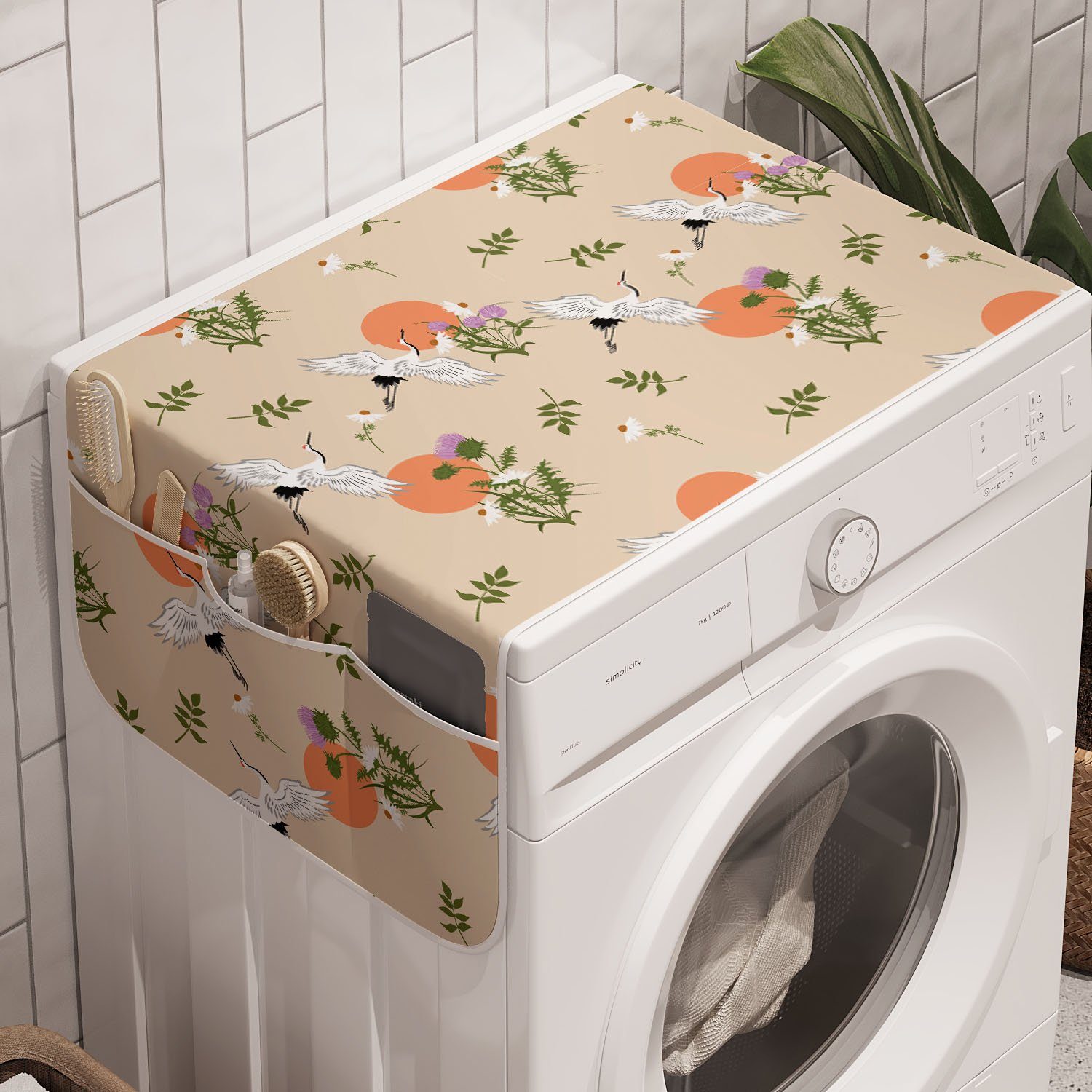 und Trockner, Wildblumen Natur-Kunst Storks Sonnen Anti-Rutsch-Stoffabdeckung Badorganizer Abakuhaus für Waschmaschine