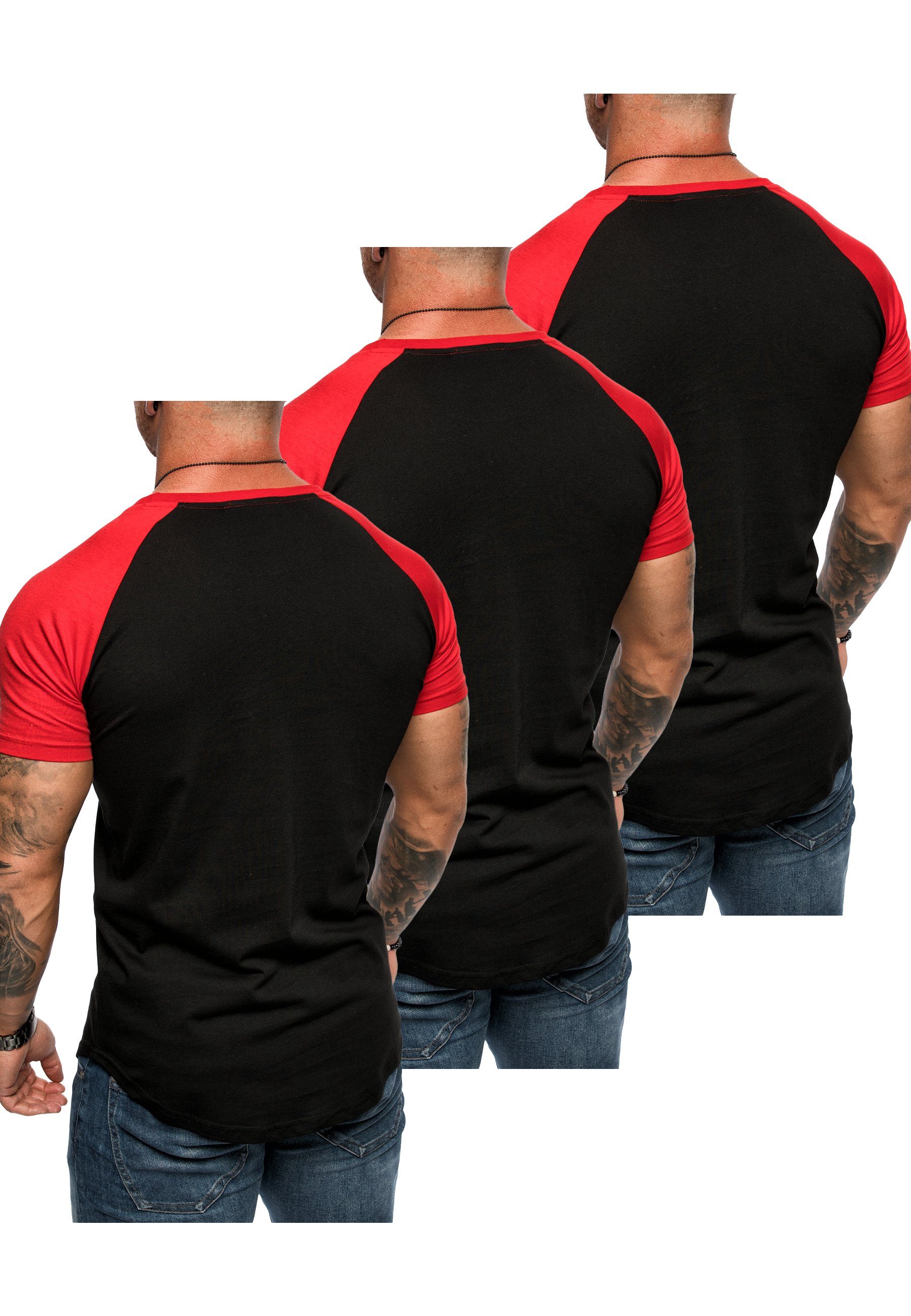Basic Kontrast (3x OMAHA T-Shirts Raglan Amaci&Sons 3er-Pack Oversize (3er-Pack) Herren T-Shirt Schwarz/Rot) T-Shirt 3.