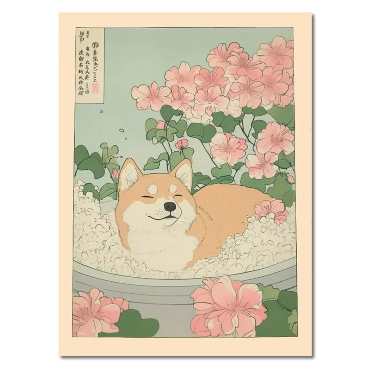 TPFLiving Kunstdruck (OHNE RAHMEN) Poster - Leinwand - Wandbild, Süße kleine Hunde in der Badewanne, entspannende Leinwand (Leinwandbild XXL), Farben: Rosa, Grün, Braun, Blau, Schwarz, Weiß -Größe: 20x30cm