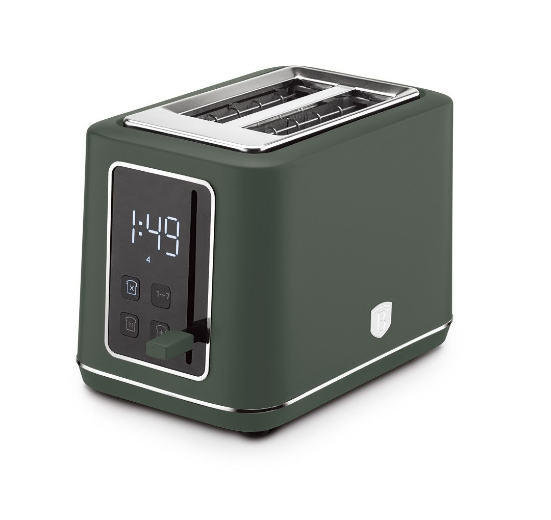 Berlinger Haus Toaster Mattgrün, 2 kurze Schlitze, für 2 Scheiben, 870 W, LED-Display, 7 Bräunungsstufen, Auftau- & Aufwärmfunktion