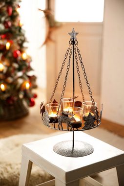 my home Adventsleuchter Weihnachtsdeko, Metall, inkl. 4 Glaswindlichtern