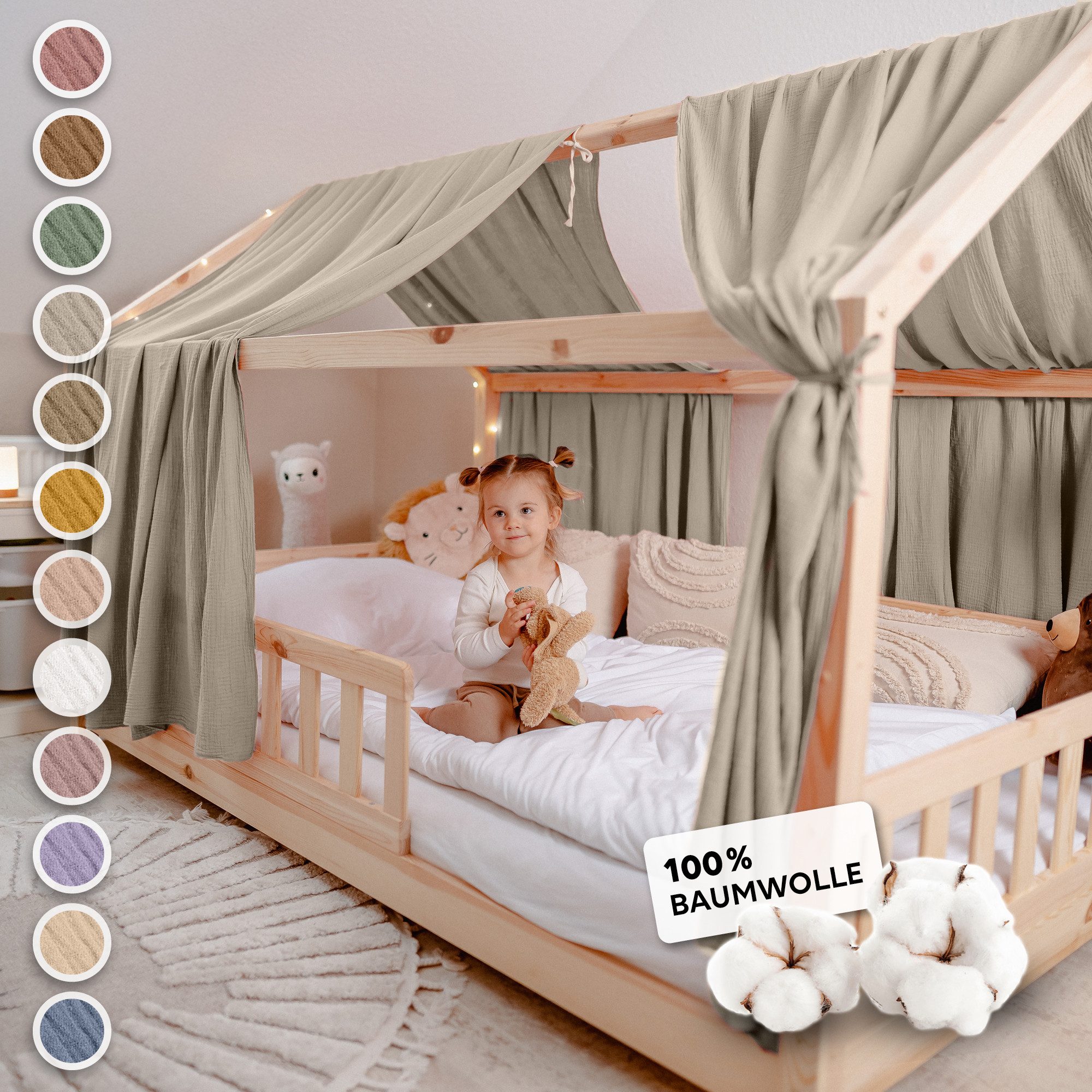 lilimaus Betthimmel Hausbett Himmel 2er-Set aus 100% Musselin - für Kinderbett (1-tlg), Set mit 2 abgestimmten Stoffbahnen - weich & schnell montiert
