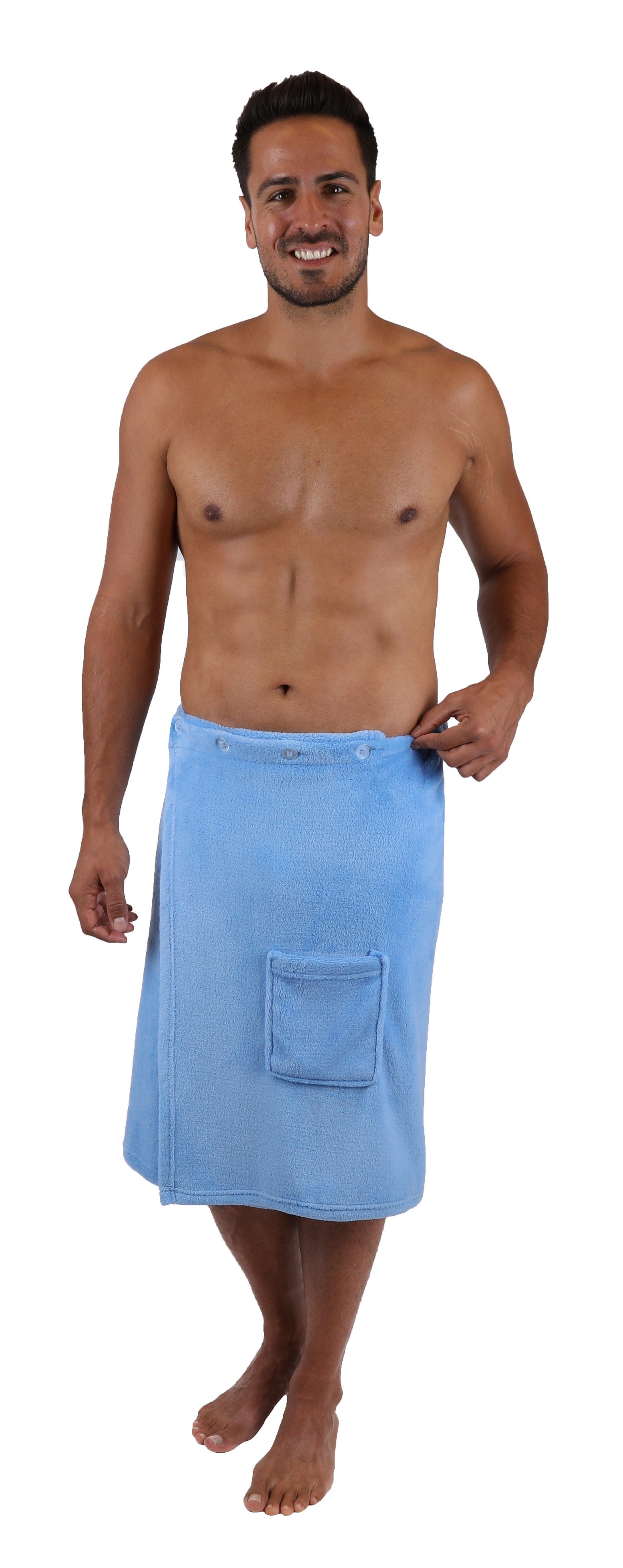 durch Wellness Polyester Knöpfe Herren hellblau 100% (1-St) Saunatuch Weite anthrazit, Gummizug Betz Kilt der Farbe Saunakilt Sauna Regulierbar und