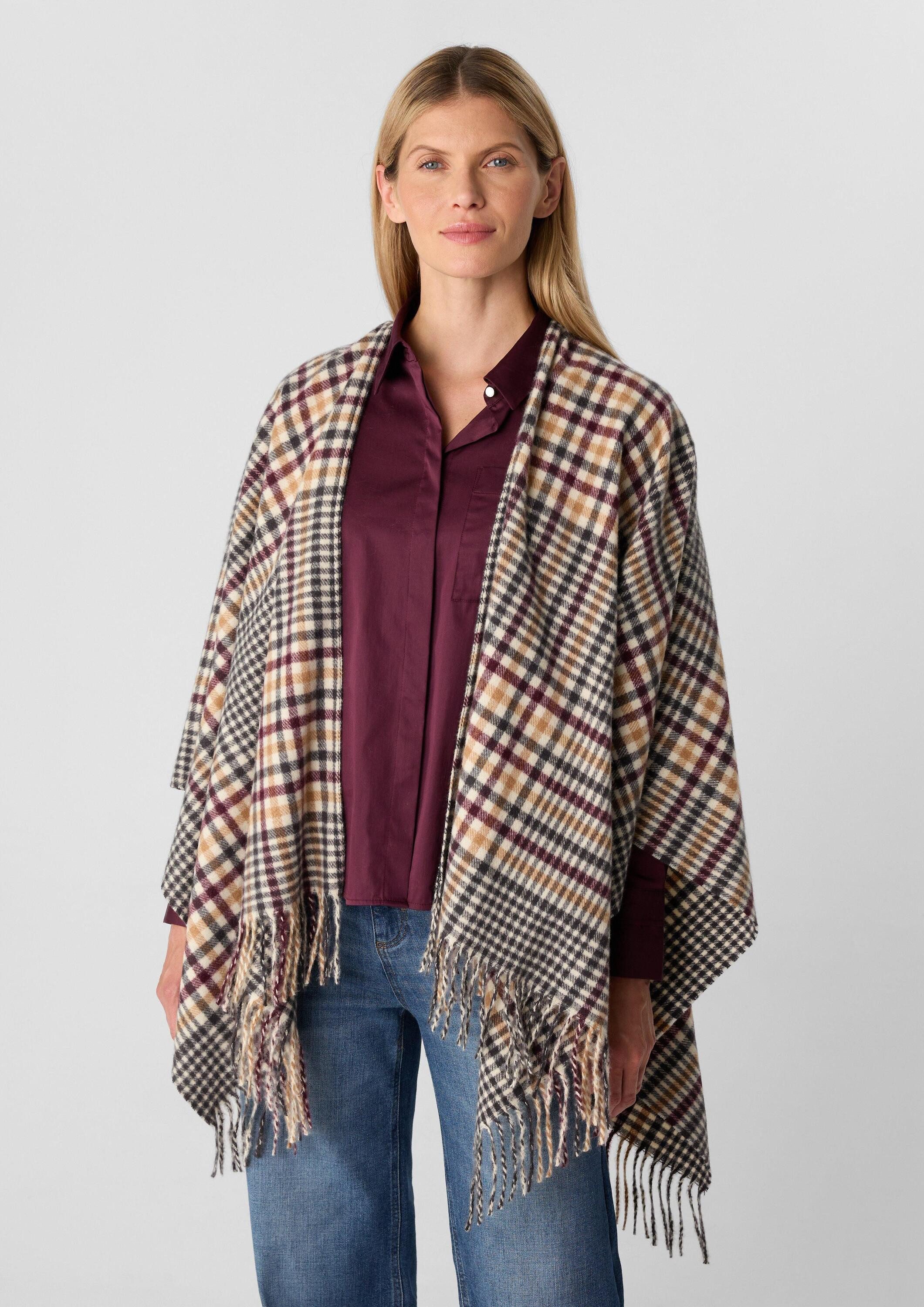comma Poncho Indoor-Poncho Softer Poncho mit Fransen