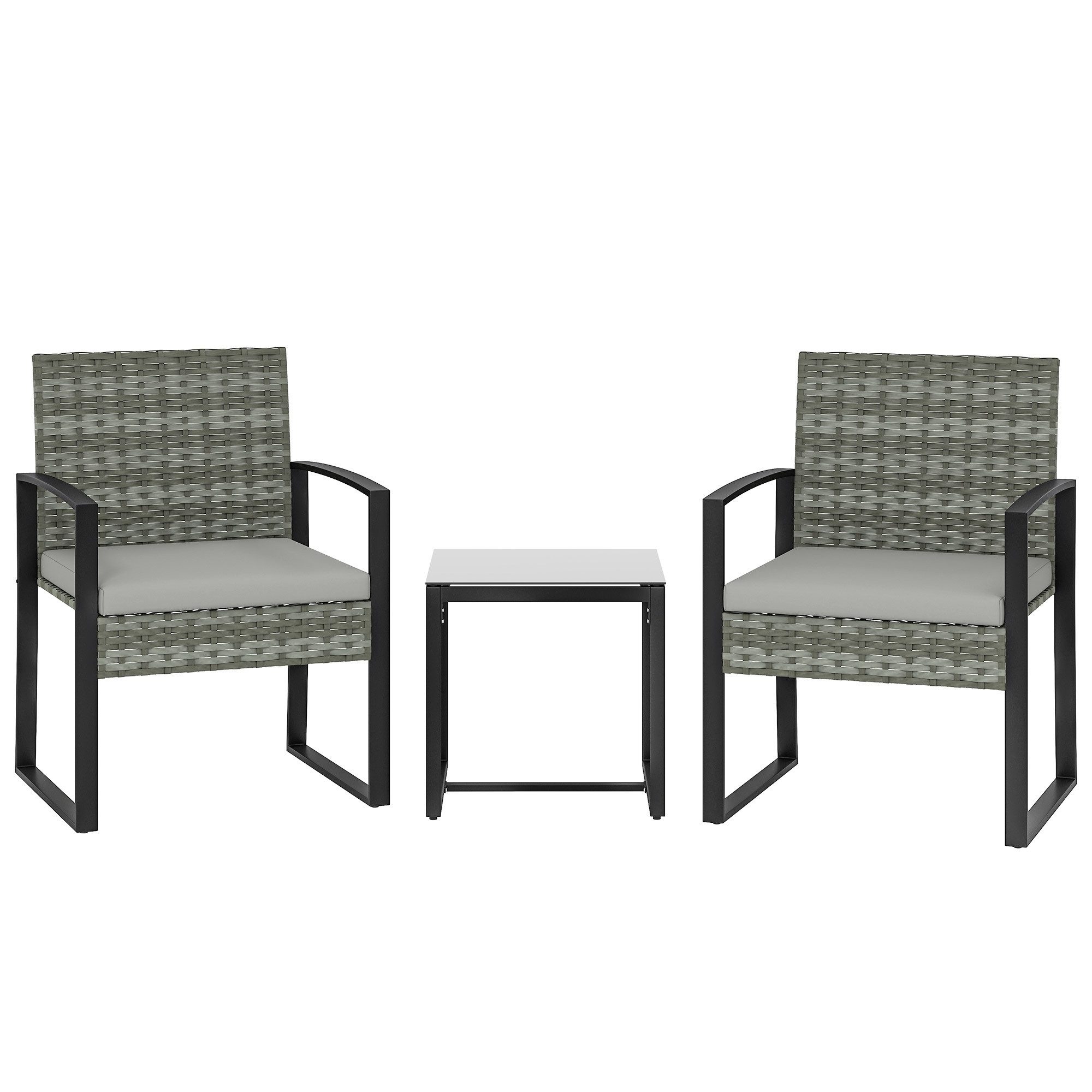 MC Star Gartenlounge-Set Rattan Bistroset, 3 teiliges Gartenmöbel-Set mit 2 Gartenstühlen, (Couchtisch, abnehmbar Kissen Grau)