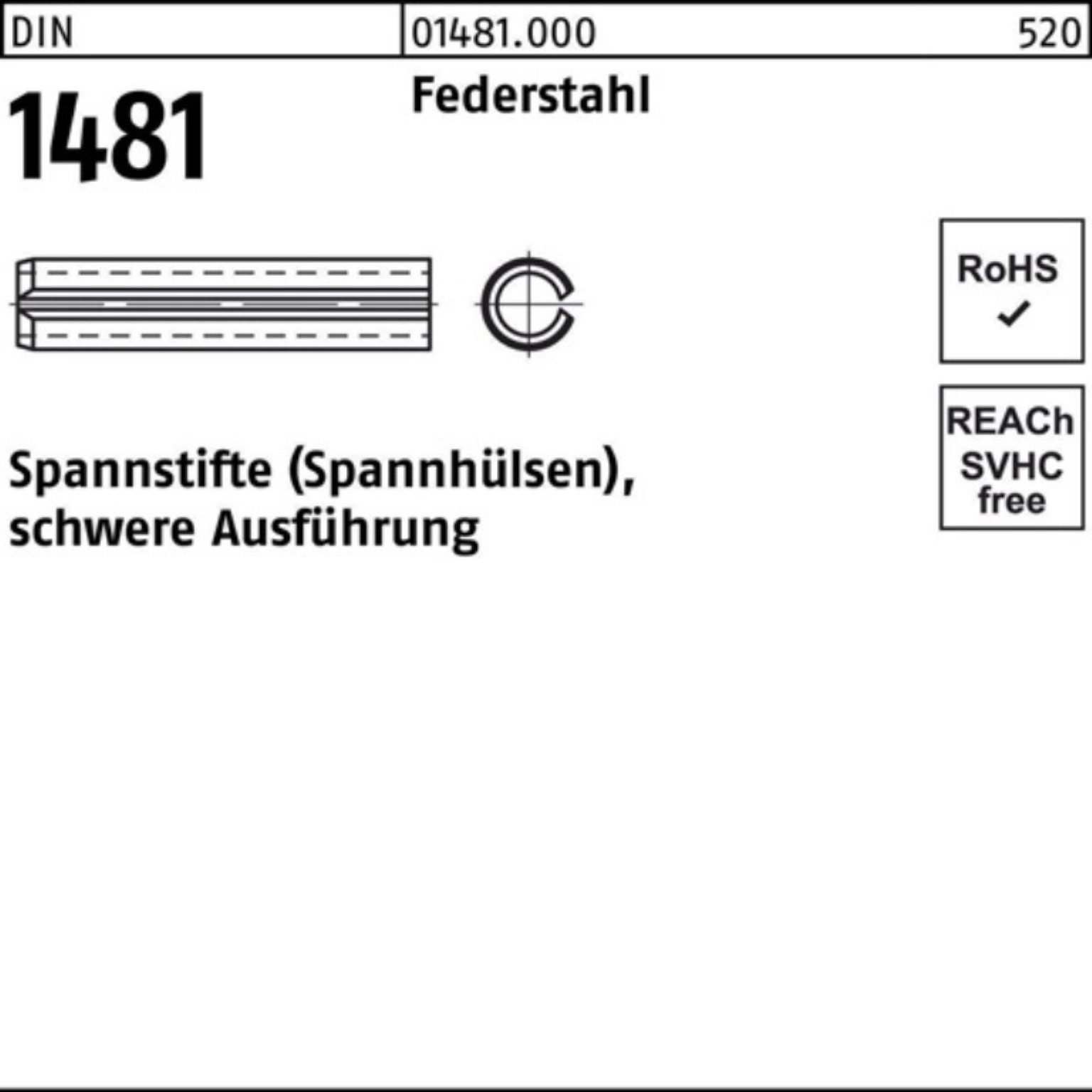 Reyher Spannstift 100er Pack Spannstift DIN 1481 5x 55 Federstahl schwere Ausführung 10